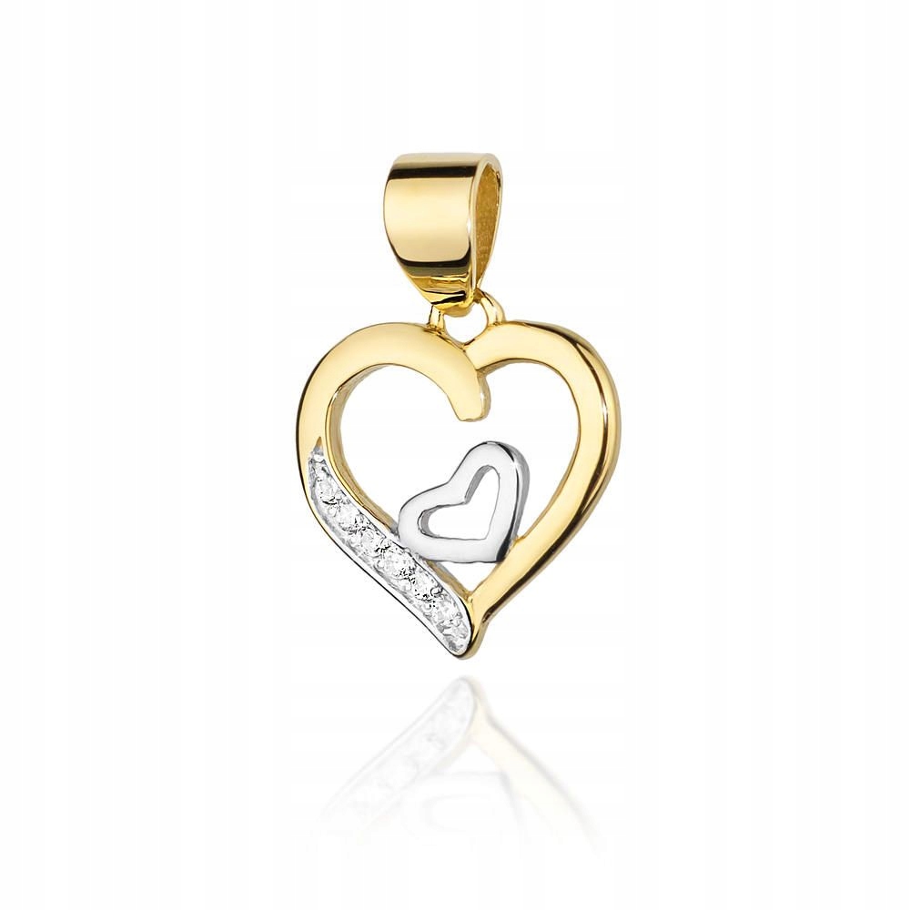 Zlatý přívěsek přívěsek srdce v srdci s diamanty Zlato 585 Brilianty 0.05 ct