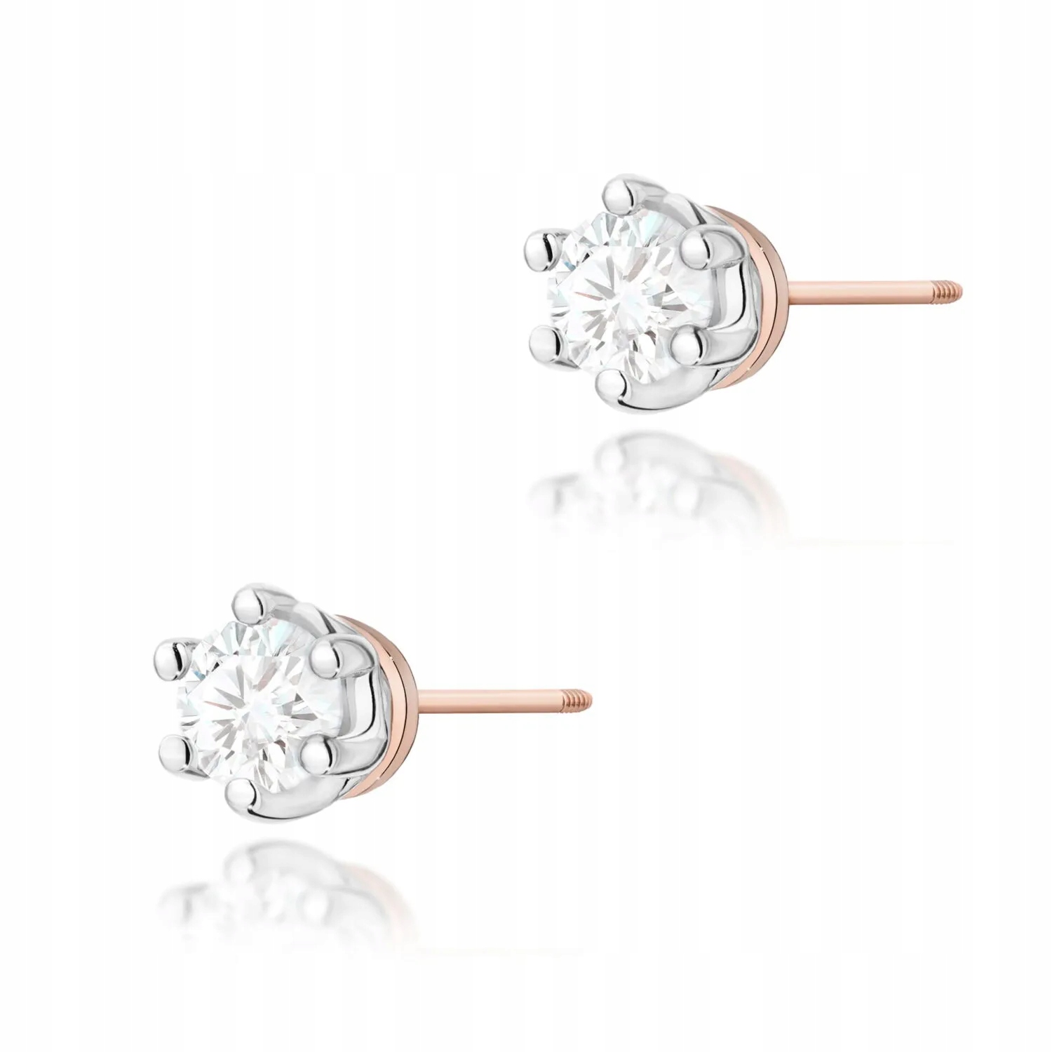 Złote kolczyki z brylantami diamenty 2 x 0,15ct różowe złoto sztyft zakręca