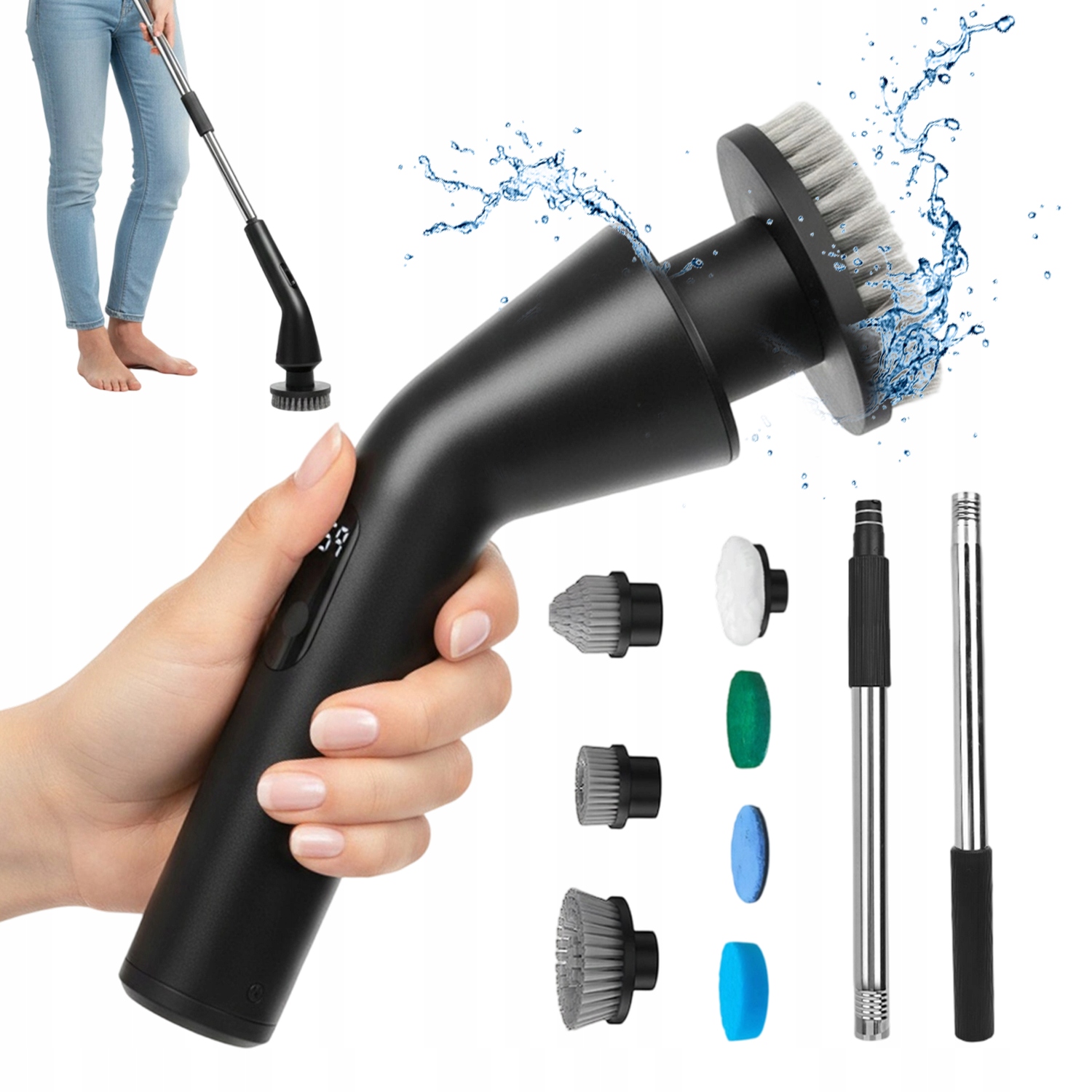 Elektrický Rotační Čisticí Kartáč S Dlouhou Rukojetí A 2 Rychlostmi