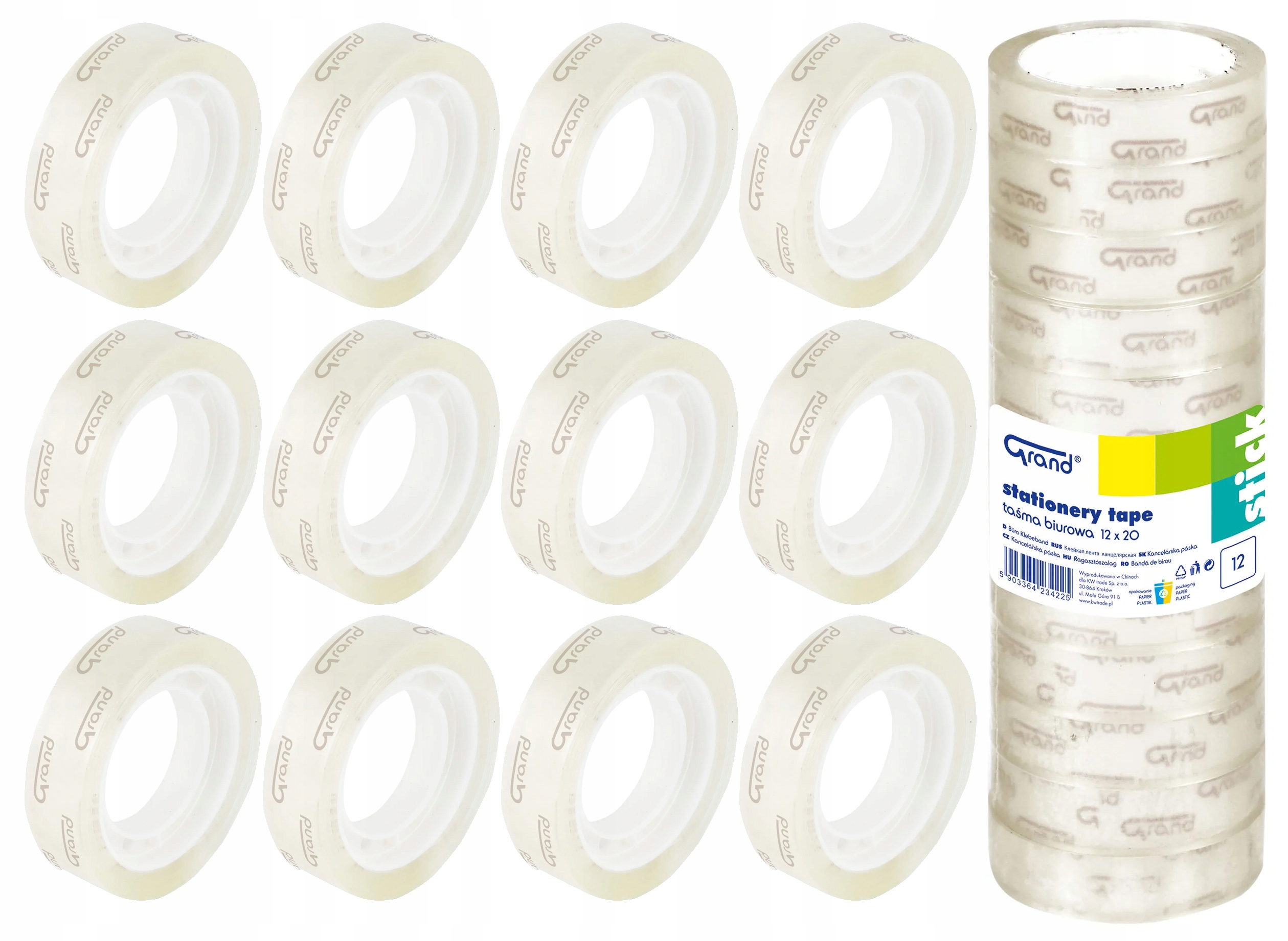 

12x Taśma klejąca biurowa Grand 12mm x 20m