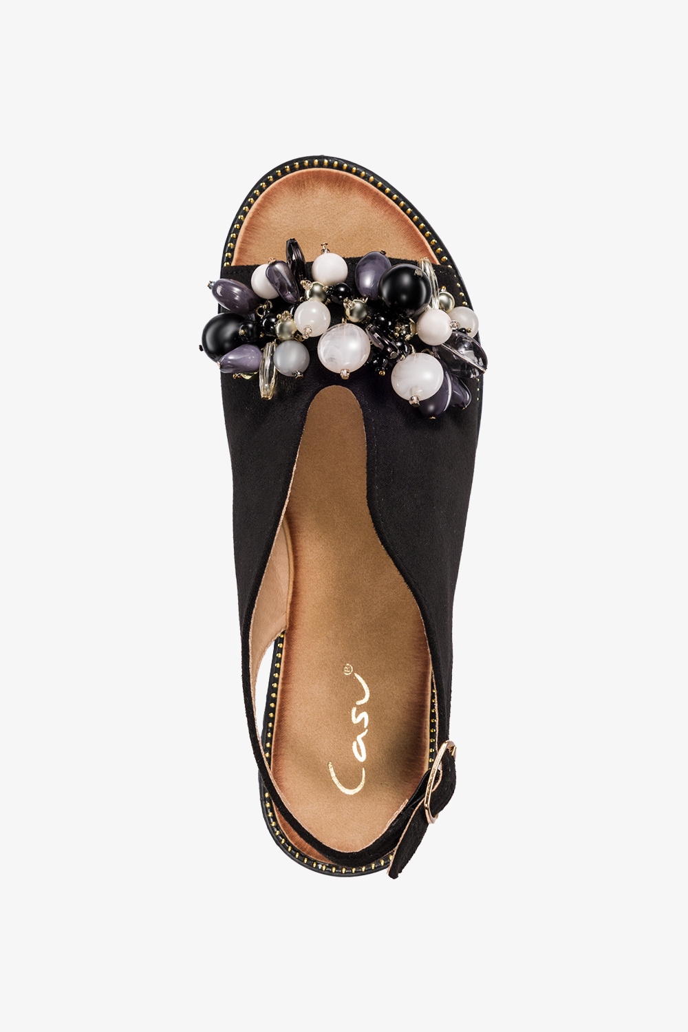 DAMSKIE SANDAŁY Z KORALIKI NA OZDOBNEJ PŁASKIEJ PODESZWIE CZARNE r 40 Kod producenta 7079250000408