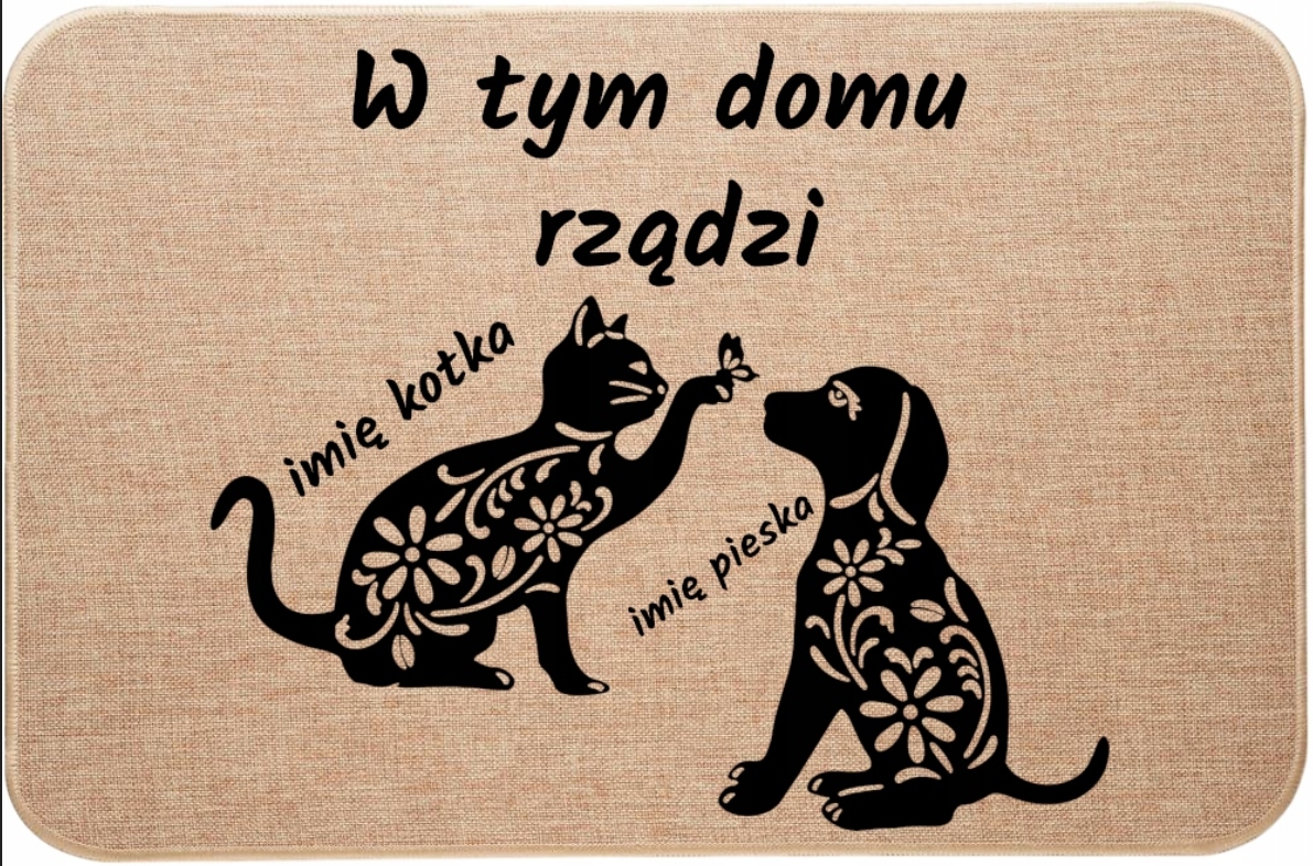 Rohožka pod Dvere z ľanu Personalizovaný V tomto dome vládne meno mačky psa
