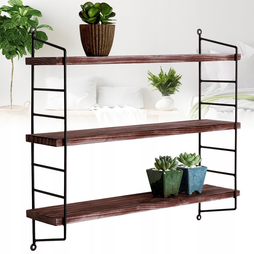 Černá Kovová Polička Na Stěnu Loft Obývací Pokoj Závěsná 51.5x12x58.5 cm