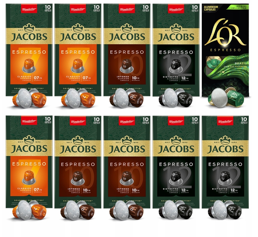 Kapsułki do Nespresso Jacobs Espresso Intenso oraz Brazil 100 szt.