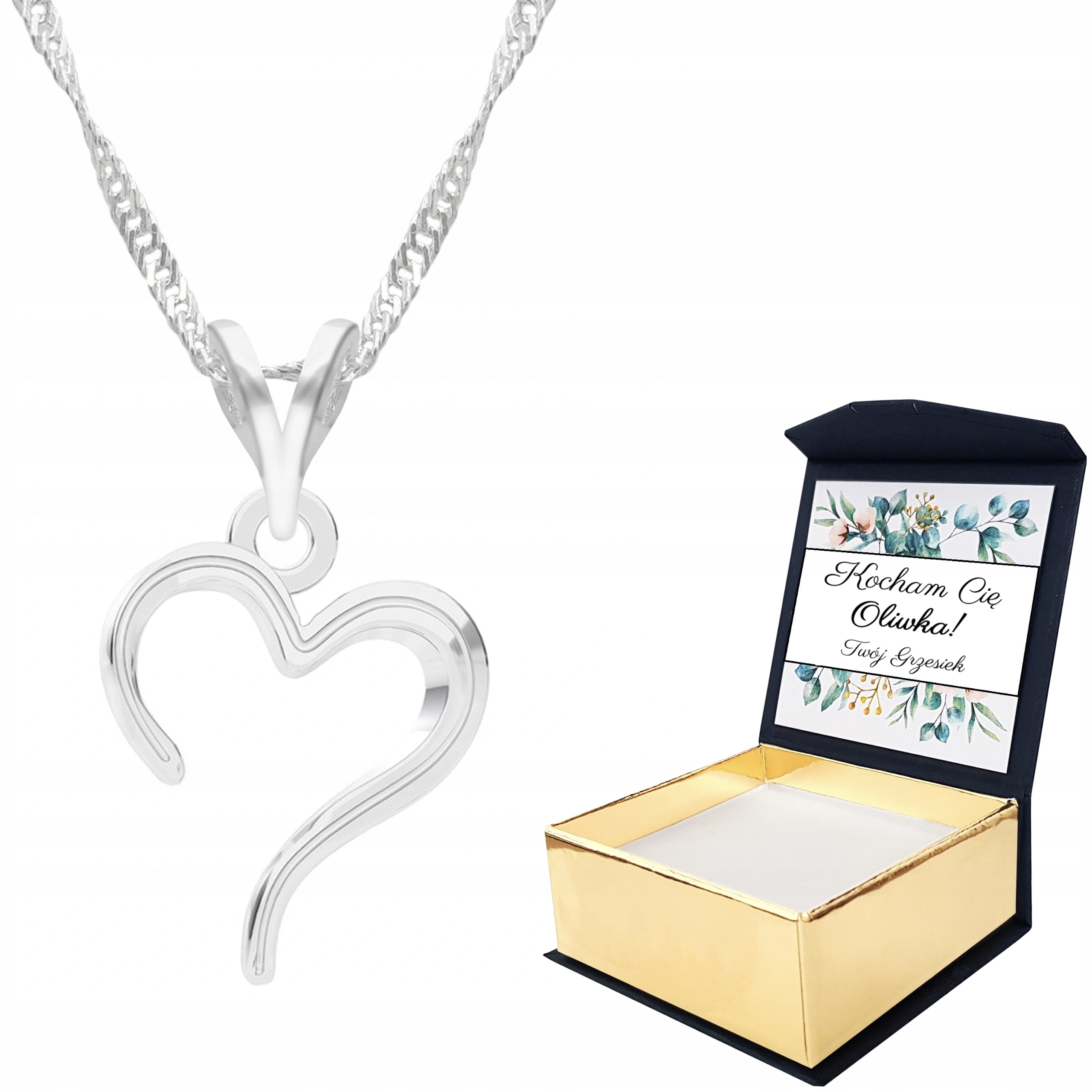 Stříbrný náhrdelník Srdce Vlastní Potisk
