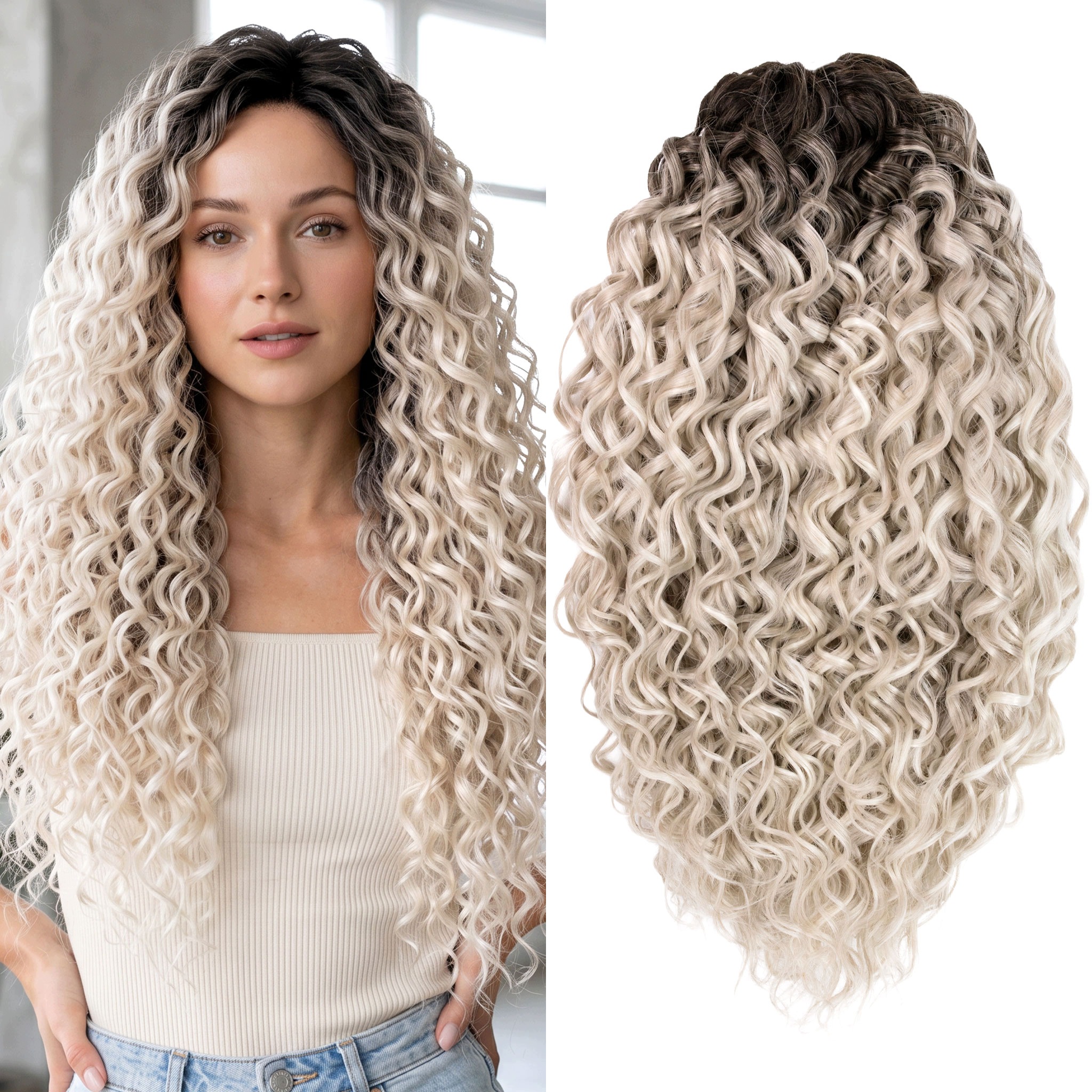 Syntetické vlasy s vlnami Afroloki Jessica Pro 50 cm 300 g stříbrný blond odrost