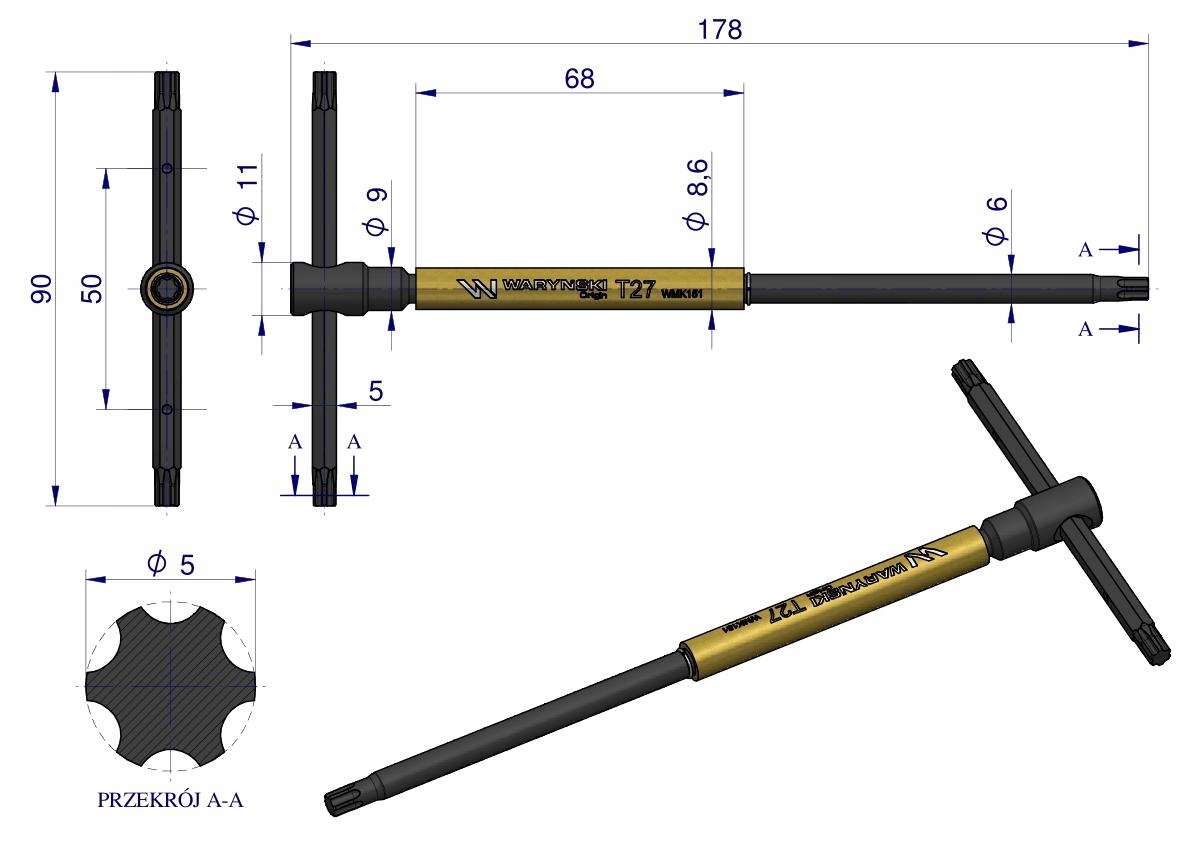 Klucz T ze spinnerem TORX T27 Waryński Marka Waryński