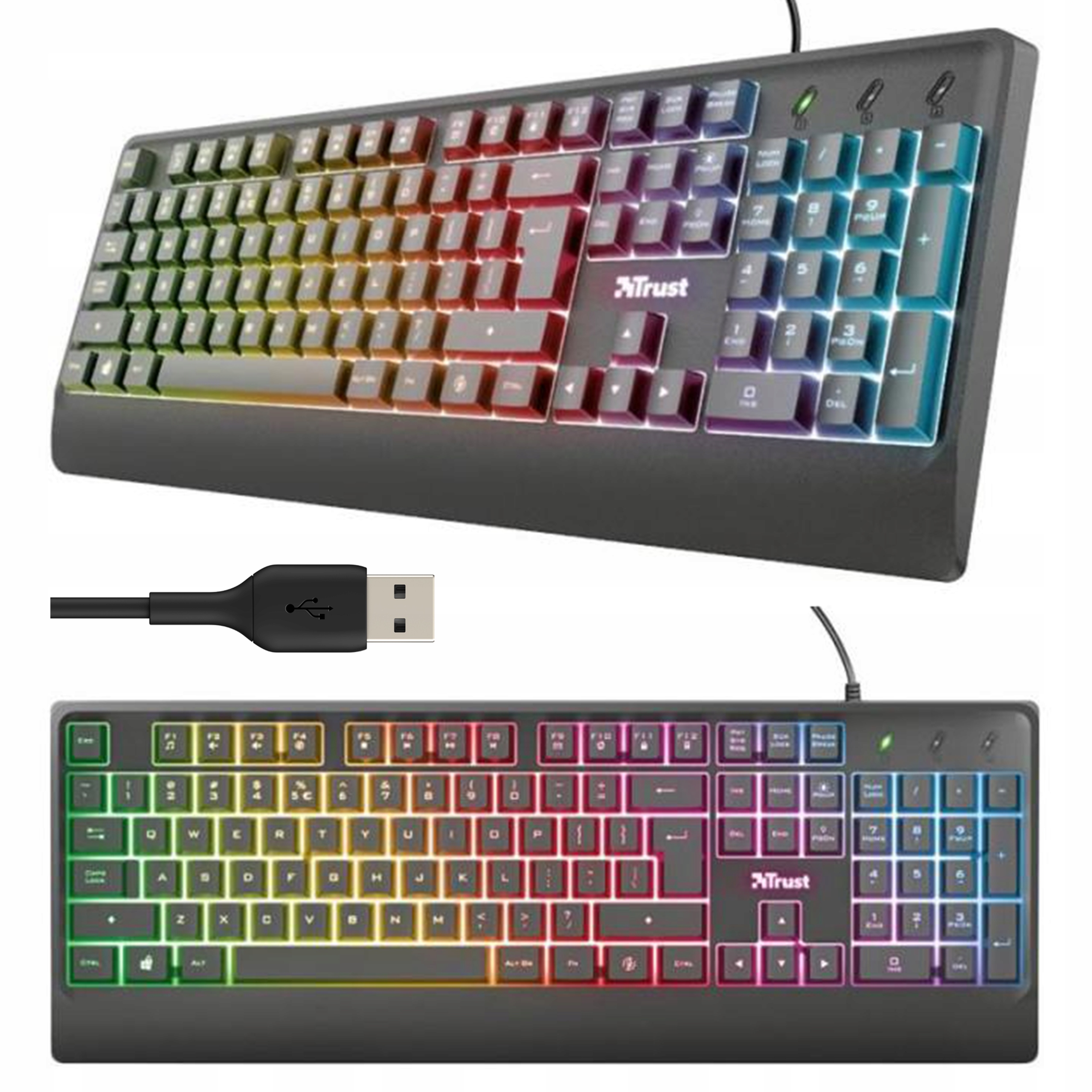 Kabelová podsvícená klávesnice Usb Trust Ziva Rgb 104, tiché klávesy