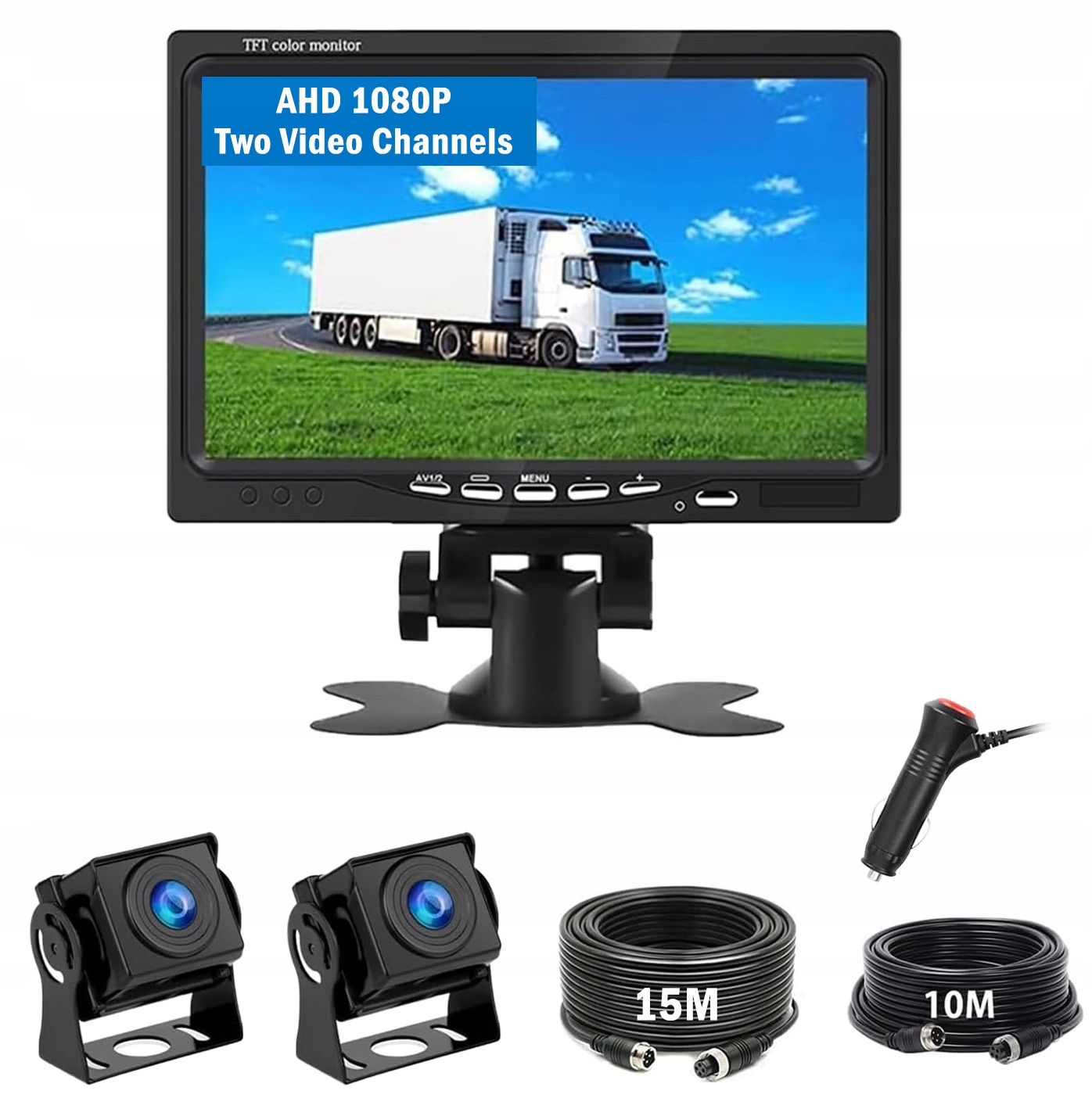 Zestaw Cofania 7" Ahd 2x Kamera 1080P Obraz Traktor Kombajn Tir Bus 12/24