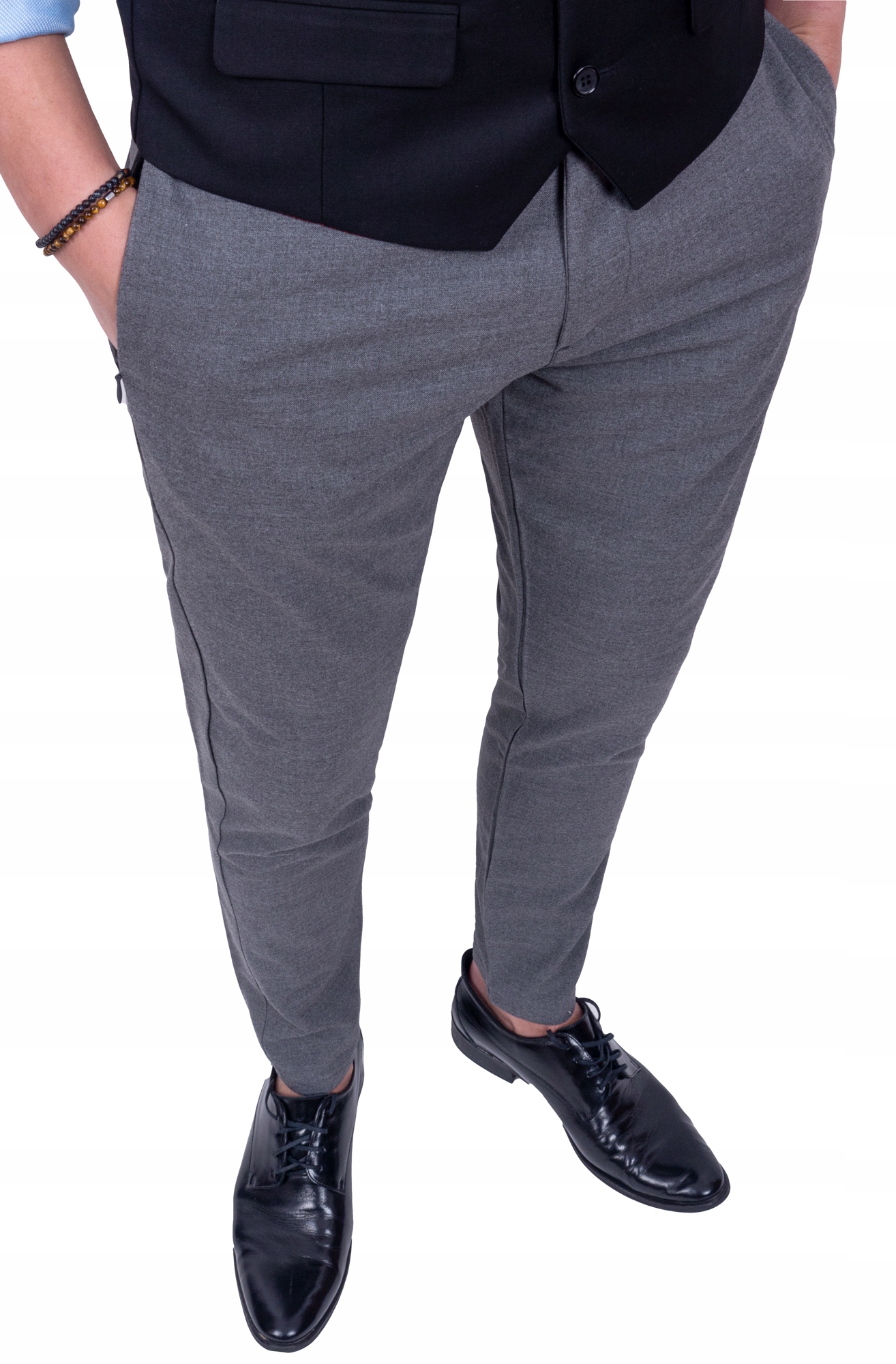 Spodnie męskie eleganckie szare kieszenie zamek 30 Rozmiar 30