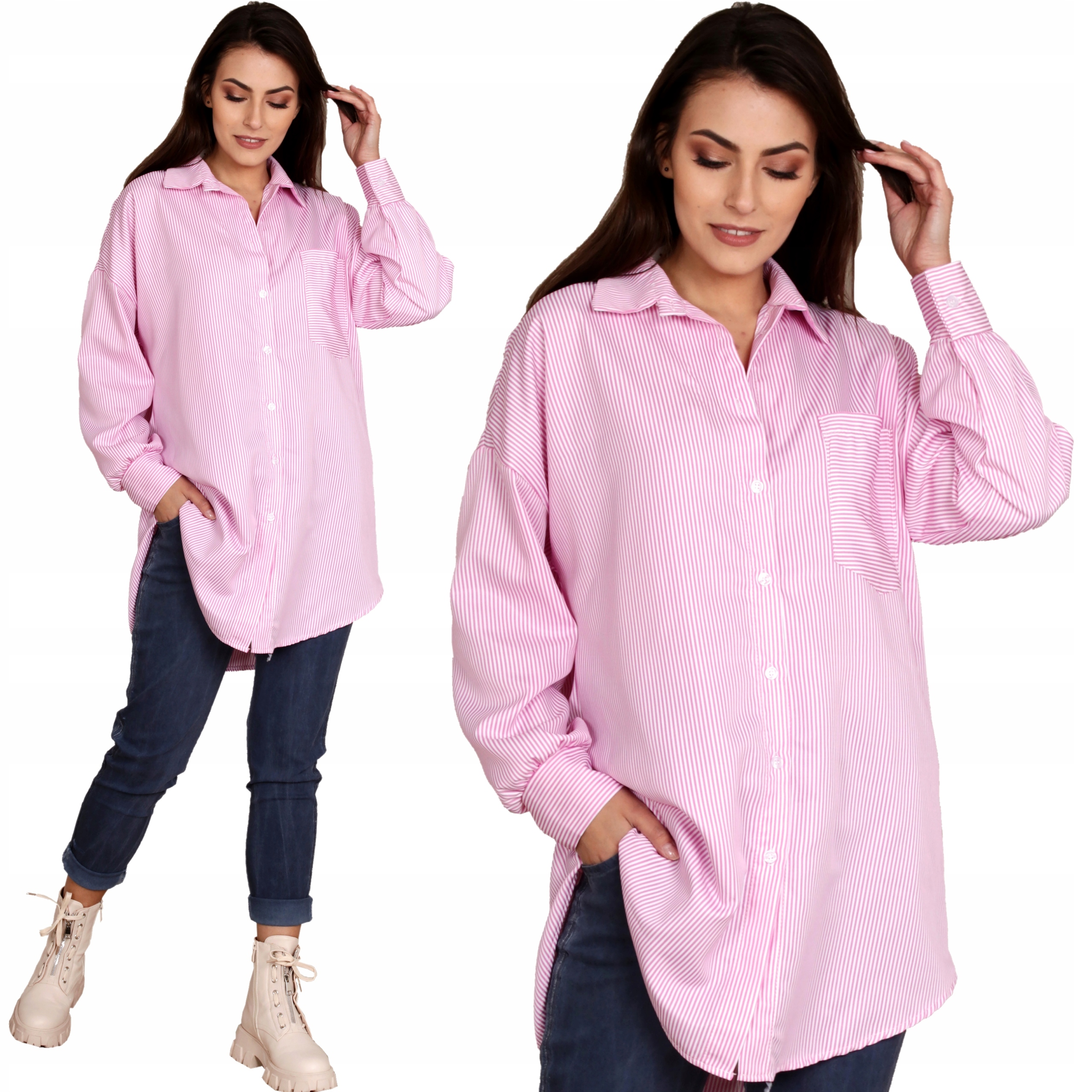 

Zjawiskowa Bluzka w paski dekolt kołnierzyk Z662