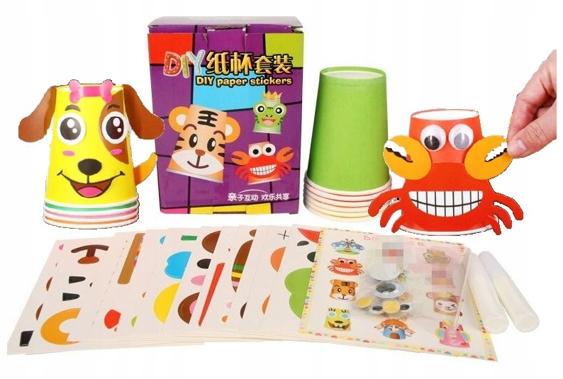 ZABAWKA EDUKACYJNA ZESTAW NAKLEJEK MONTESSORI KUBKI PRACE RĘCZNE 12 SZT. Materiał papier