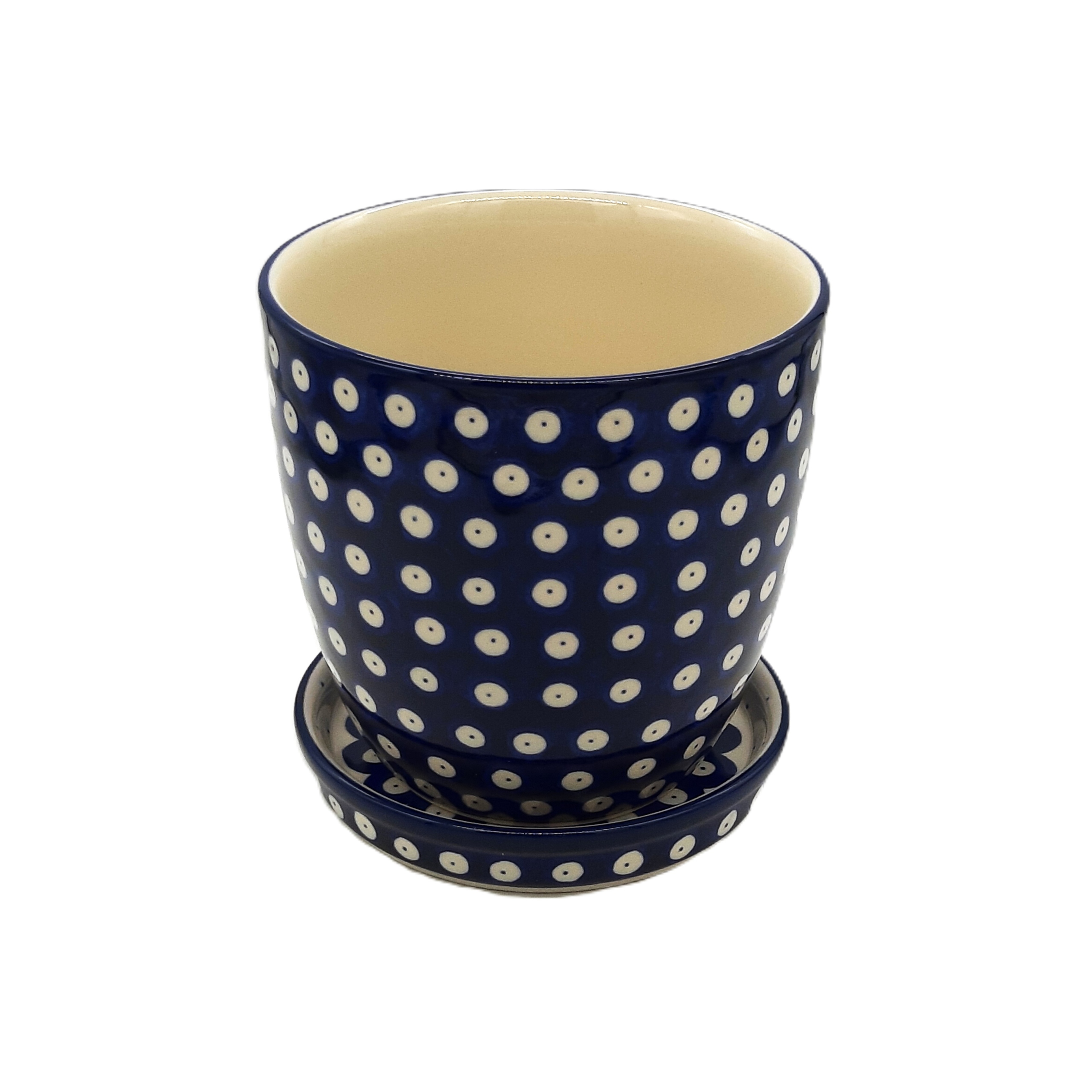 Doniczka ceramiczna Bolesławiec 14,5 cm z podstawką rękodzieło