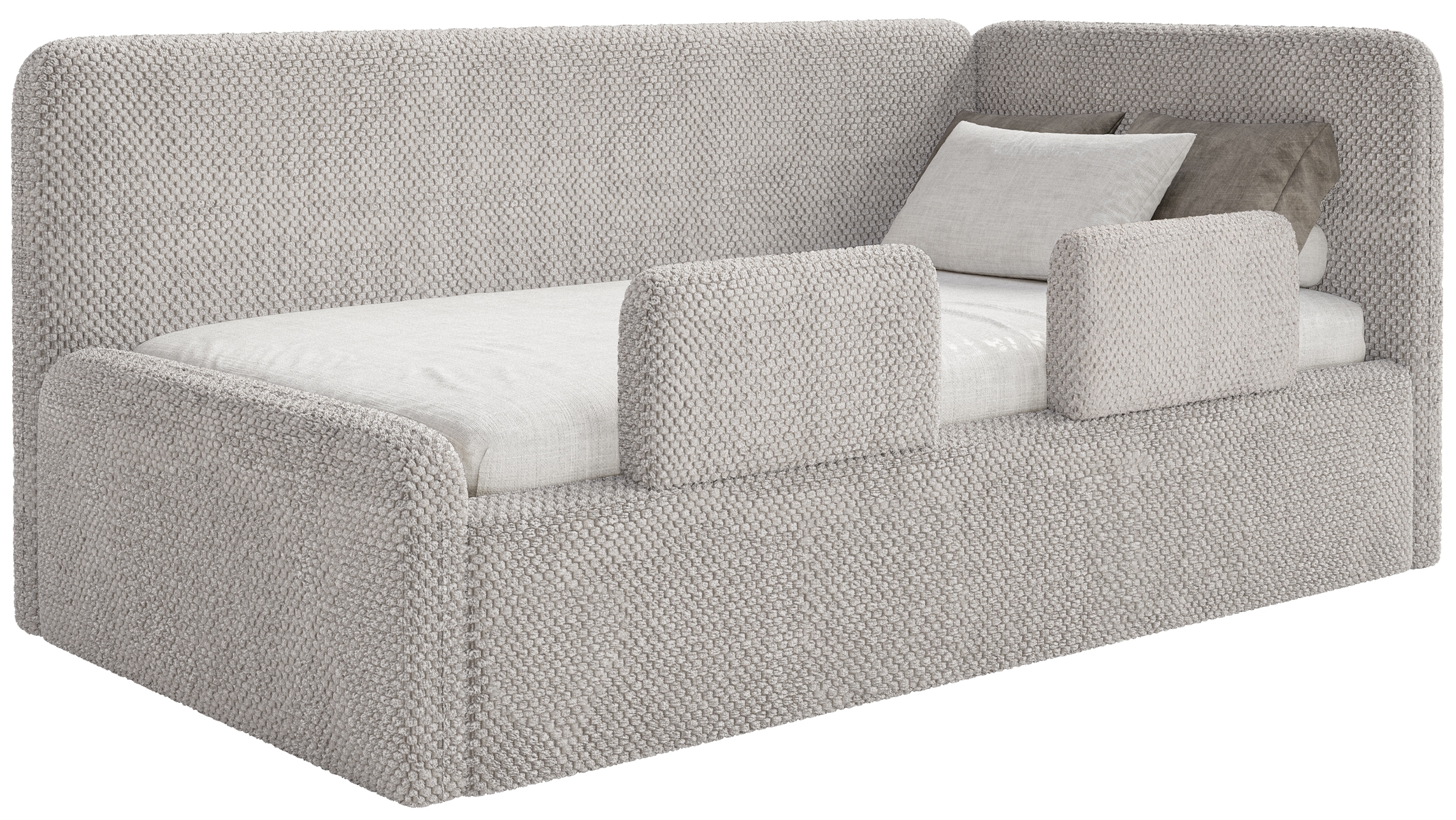 Postel pro mláděž 90x200 cm Fanklo šedobéžová plyšová matrace s pravými zábranami