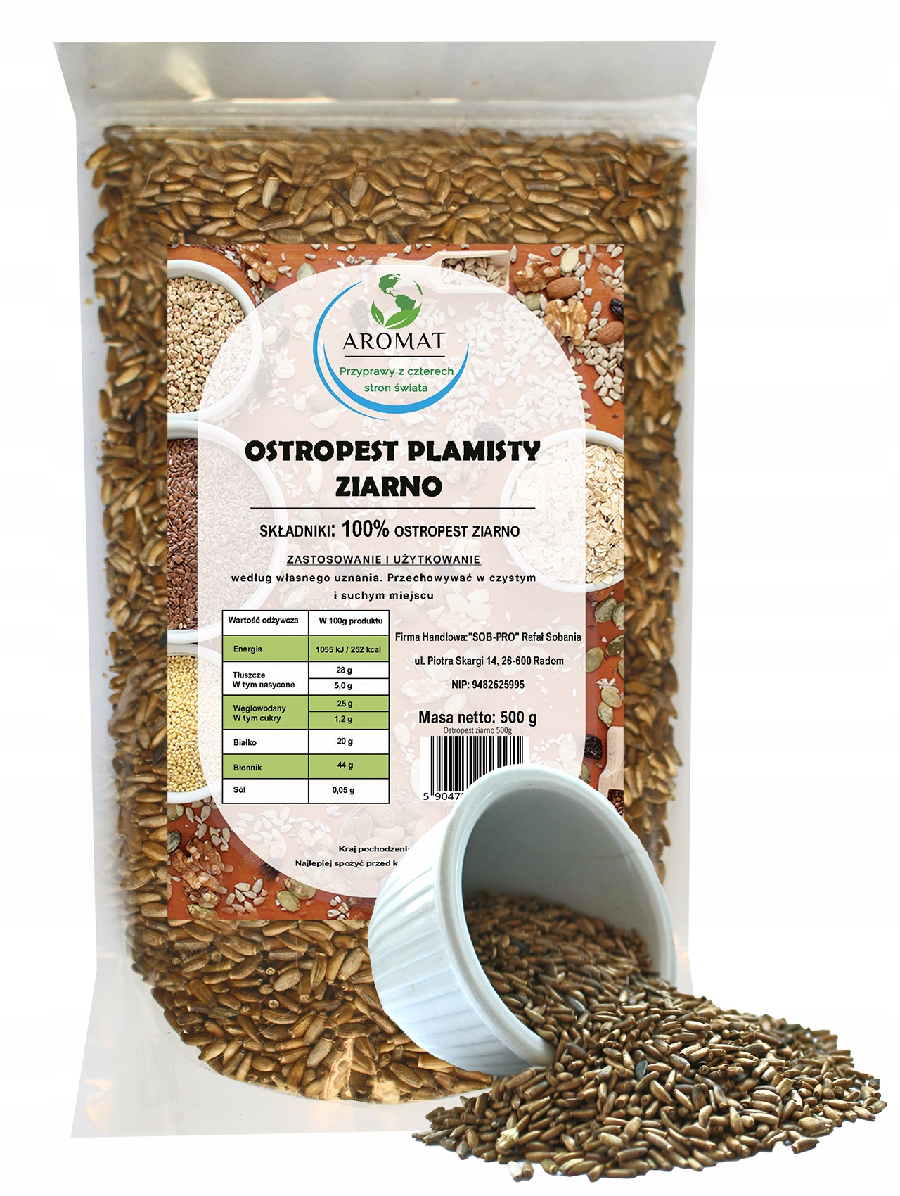 Ostropest Plamisty Ziarno 500 g Naturalny Jakość