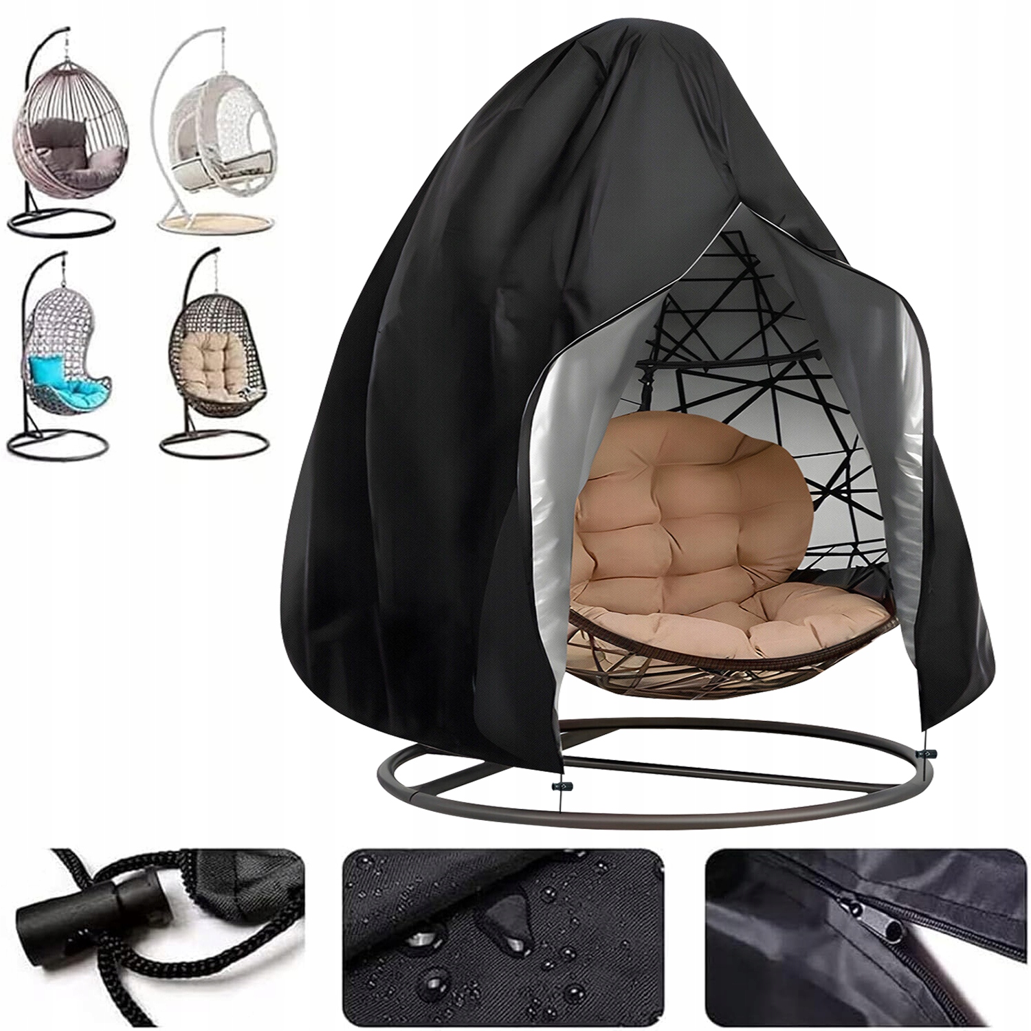 Pokrowiec na Fotel Wiszący Kokon Ogrodowy Huśtawkę Kosz Podwójny Osłona
