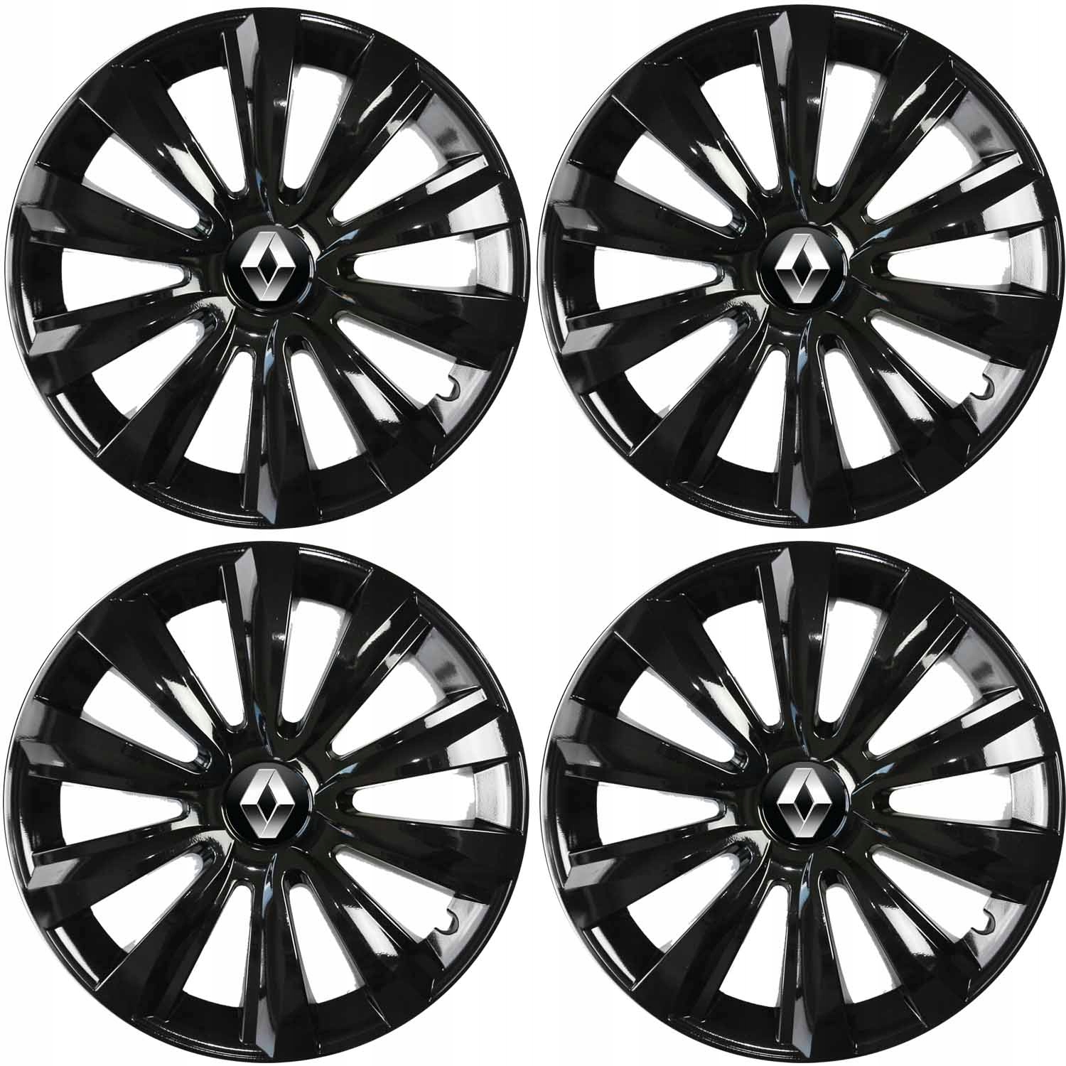 NOWOCZESNE CZARNE KOŁPAKI 15" DO RENAULT + KOMPLET ZNACZKÓW DEKIELKÓW! Liczba sztuk 4 szt.