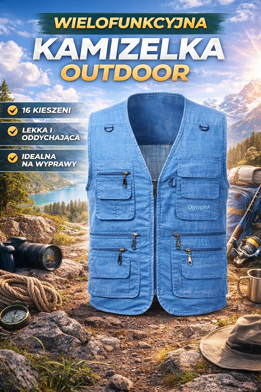 Męska Kamizelka Wędkarska Safari z Wieloma Kieszeniami 7XL