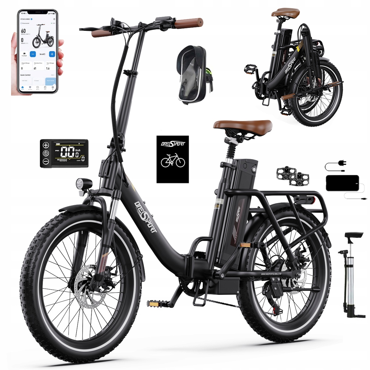 2026 Nowy Składany Rower elektryczny Onesport OT16-2 250W 48V17Ah120km 20"