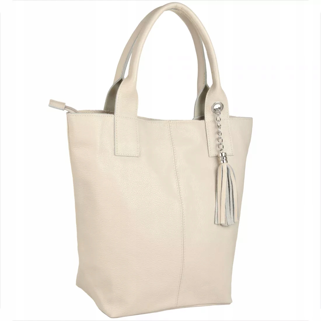 Světle béžová smetanová dámská kožená shopper kabelka s podšívkou