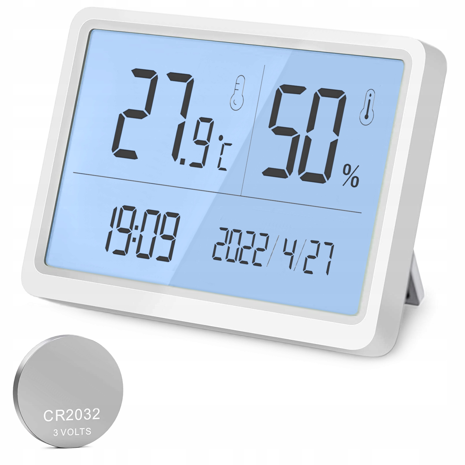 TERMOHIGROMETR HIGROMETR TERMOMETR MIERNIK WILGOTNOŚCI I TEMPERATURY ZEGAR