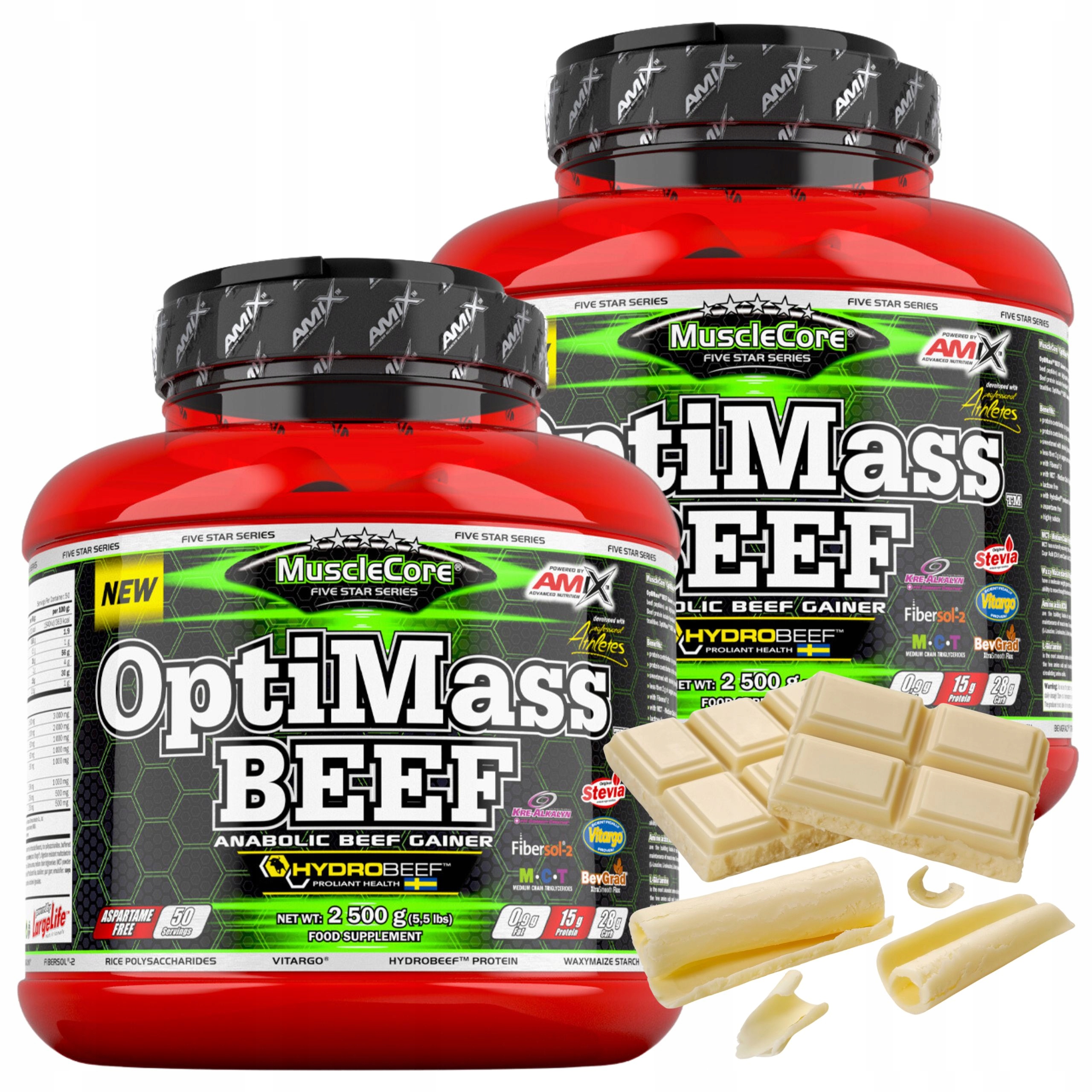 OptiMass Beef Gainer 5 kg Aminokyseliny Bcaa Glutamin Sacharidy Lactose Free