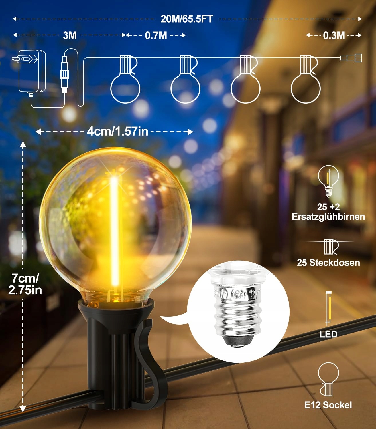GARDENLIGHTS Girlanda Ogrodowa LED 20M IP44 Z Pilotem Balkon Taras Ogród — miniatura 2