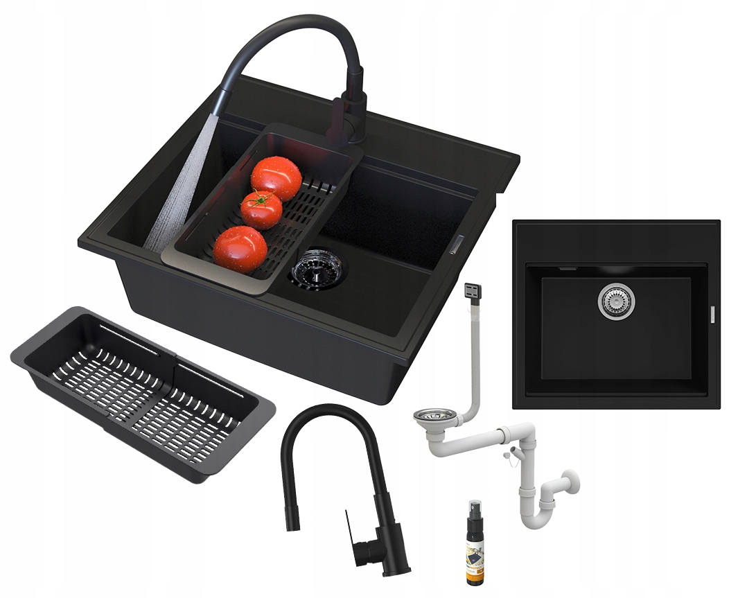 Drezová batéria Granitová Čierna Verno Sada Drezov Grado Plus sifón