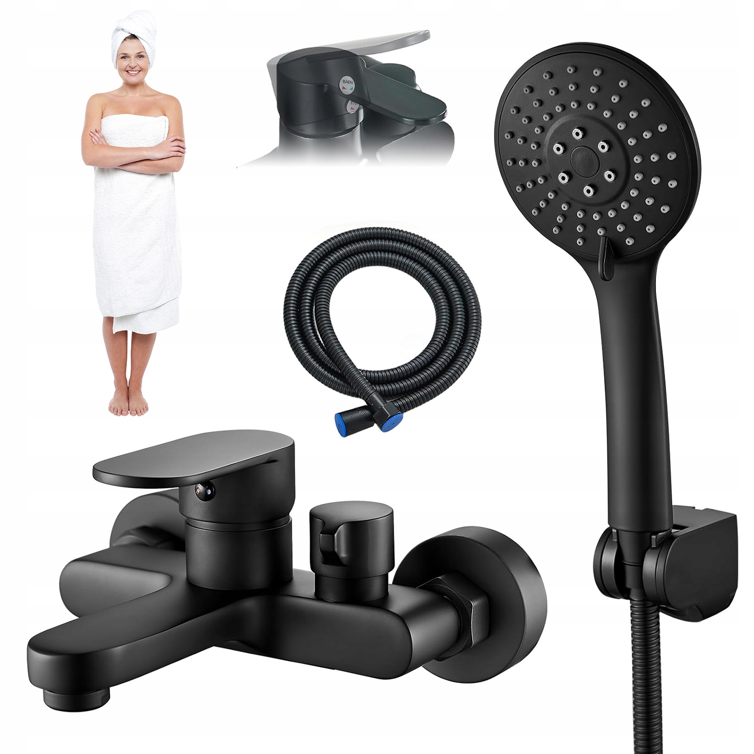 Sada Sprchová Vanová Baterie Baterie Do Vany Držák Hadice Sprchová Hlavice Černá