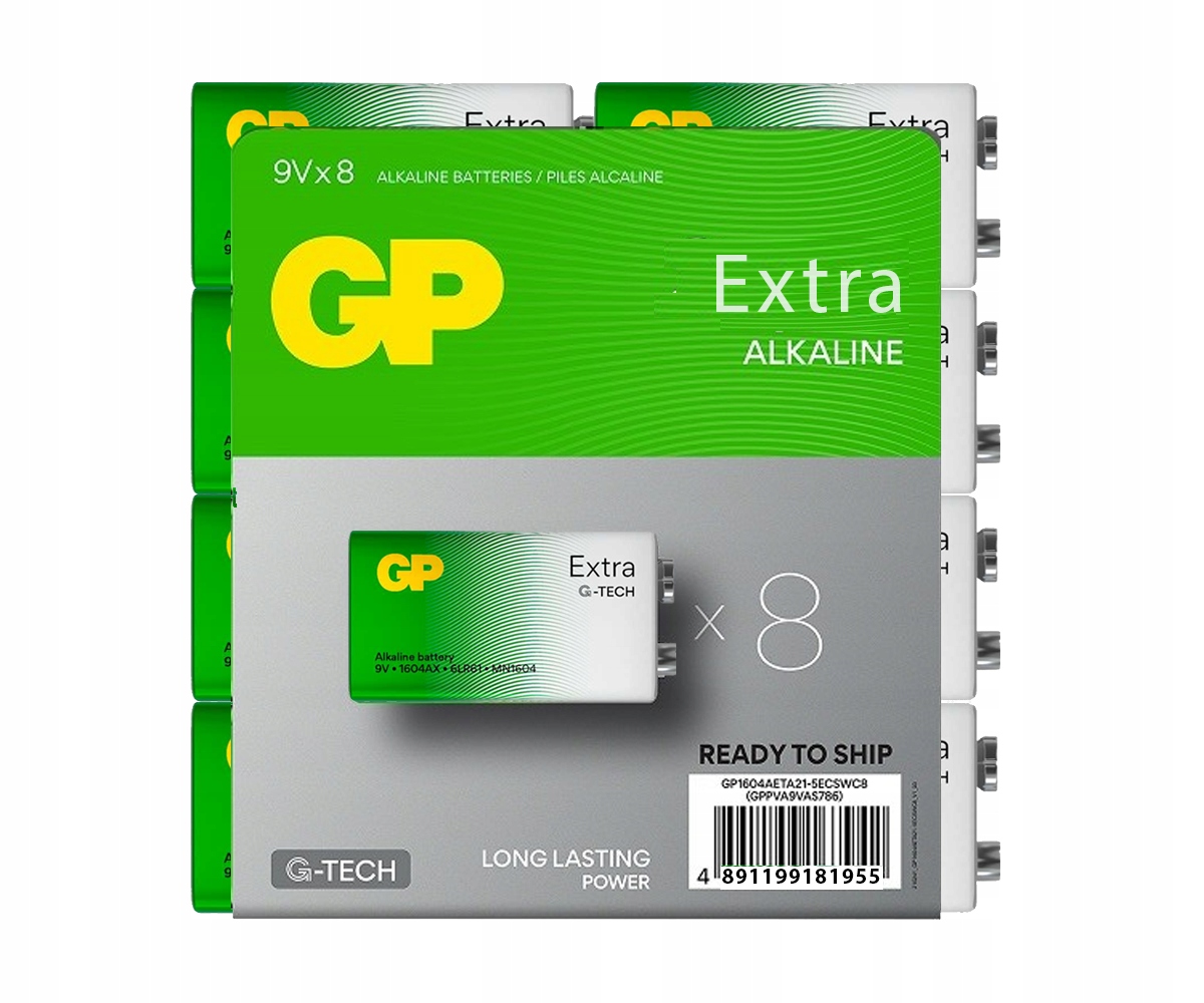 Bateria alkaliczna GP 9V (6F22) 8 szt.