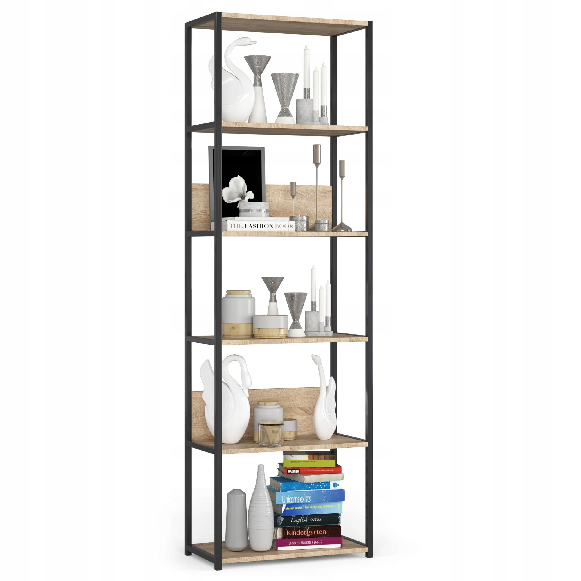 Industriální regál 60x192x32 cm černý rám dub sonoma 6 polic