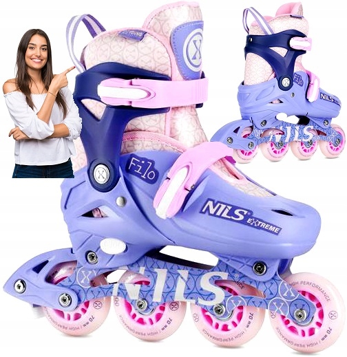 Kolečkové Brusle Nils Extreme Nastavitelné fialové M 34-37 Vložka 21.5-23.5 CM Silné