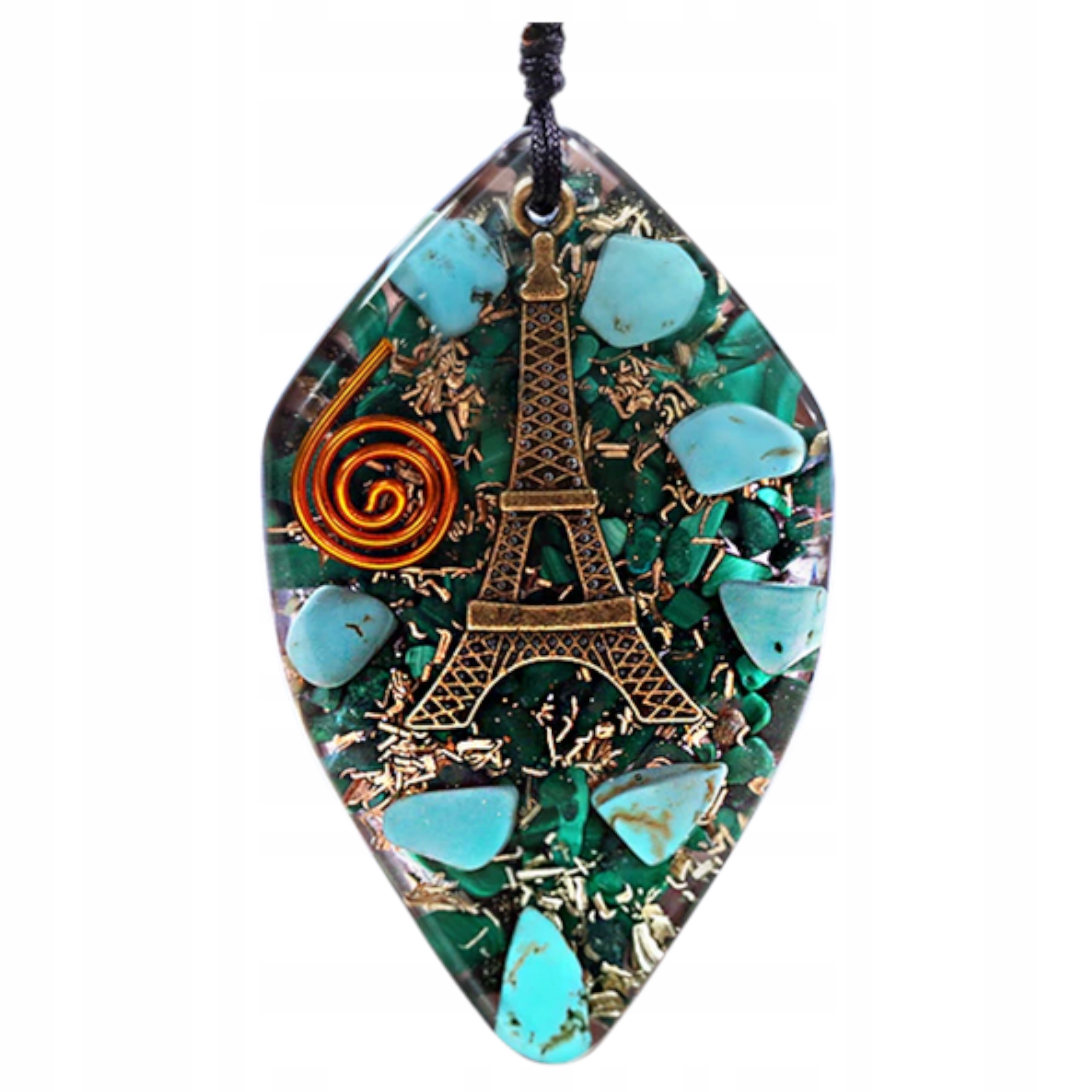 Orgonitový Náhrdelník Eiffelova Věž Malachit Tyrkysová Měď Pryskyřice Harmonizace