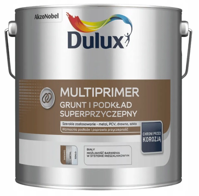 Dulux Multiprimer Grunt Podkład Superprzyczepny Pvc Metalu Drewna Biały 1L