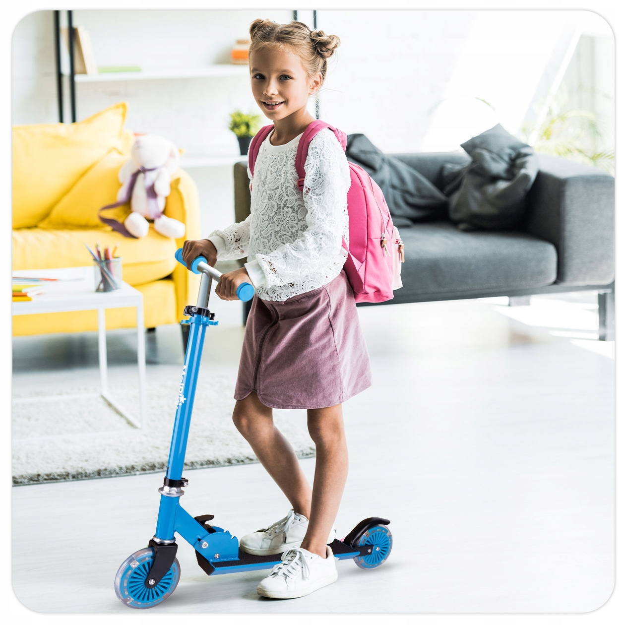 HULAJNOGA DLA DZIECI ŚWIECĄCA LED KOŁA REGULACJA WYSOKOŚCI HAMULEC SKŁADANA Marka MalPlay