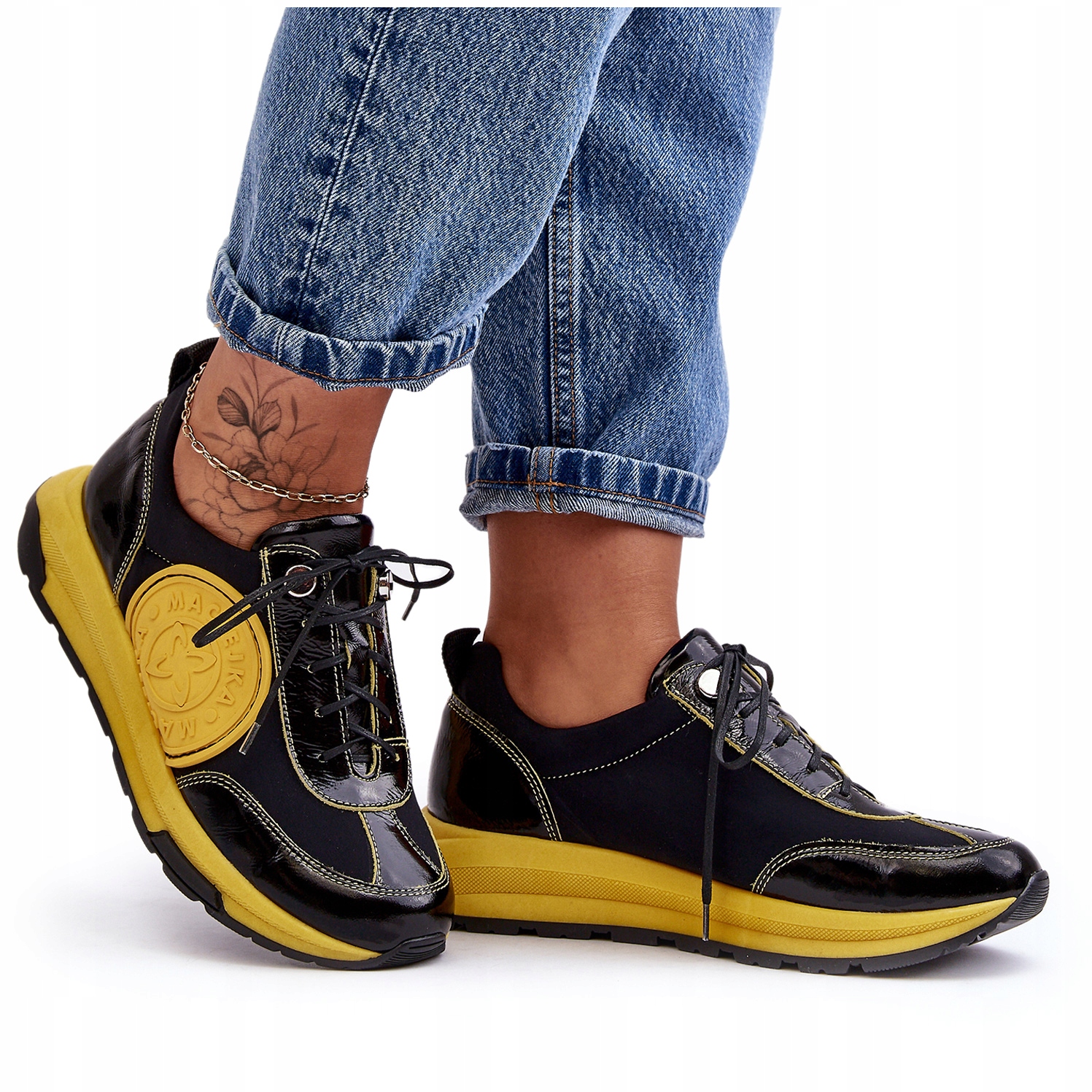 Buty Sportowe Skórzane Maciejka 06295-01 Czarno-żółte 41