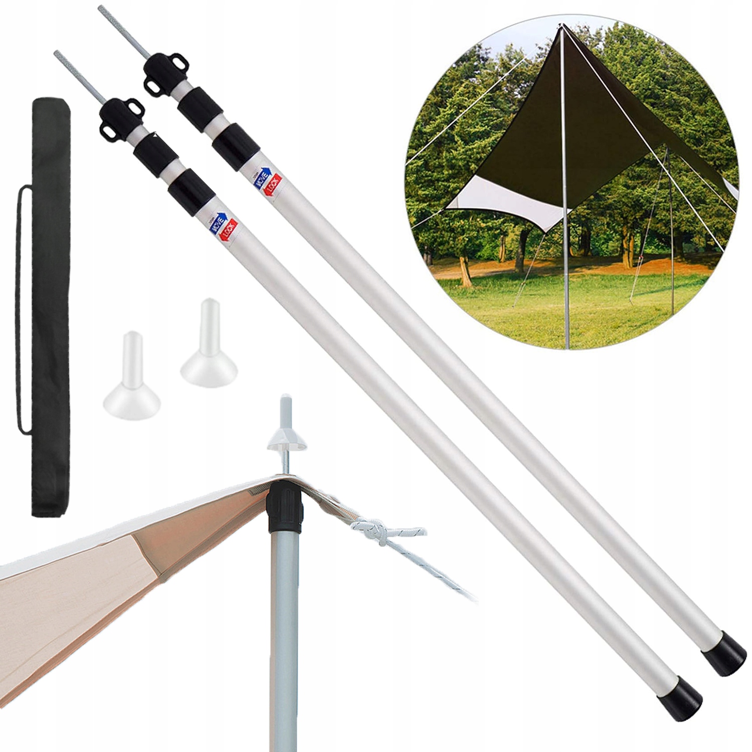 2×PRĘTY Namiotowe Regulowane Drążki Namiotowe Ze Stopu Aluminium 90-230CM