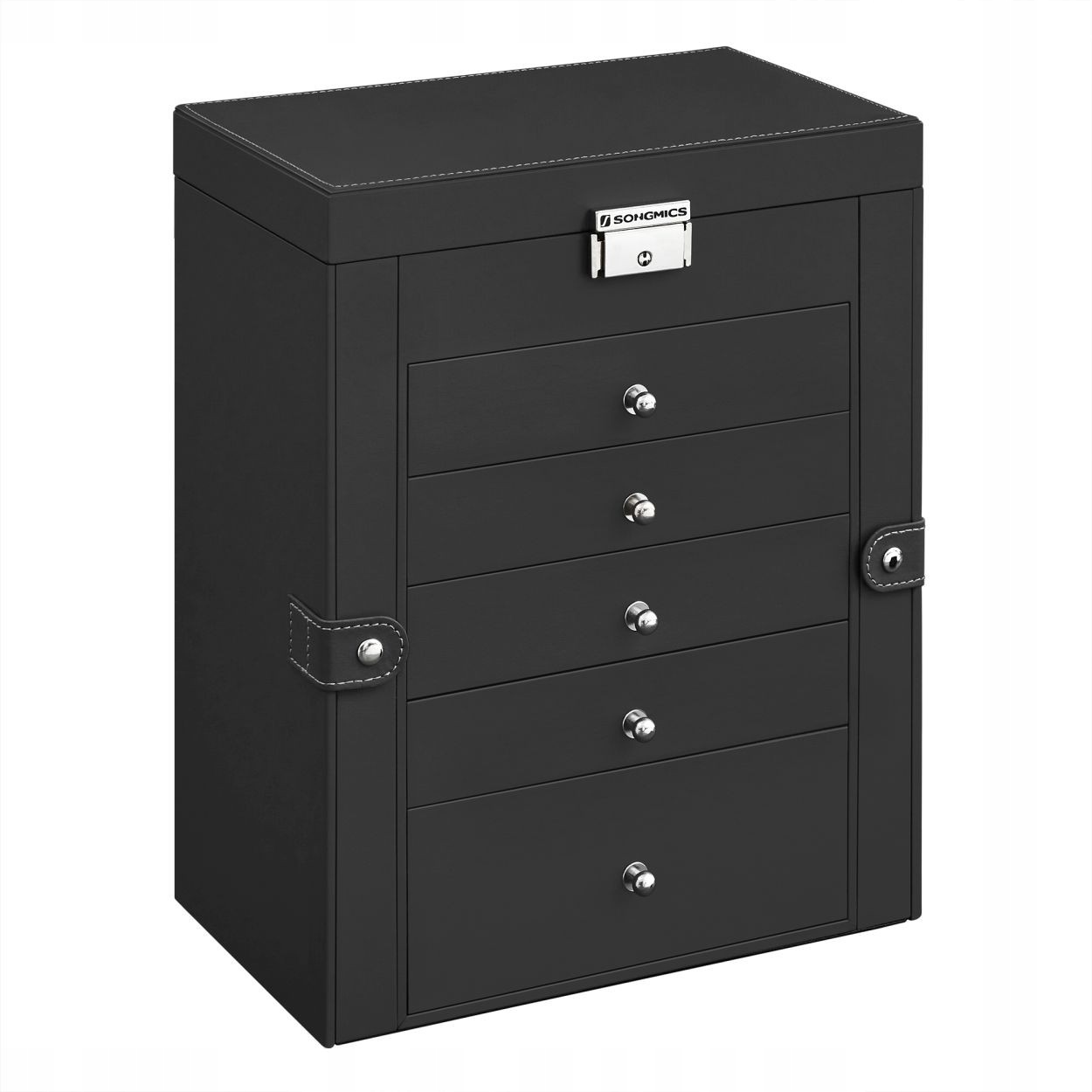 Černá šperkovnice na bižuterii se zrcátkem, 6 úrovní