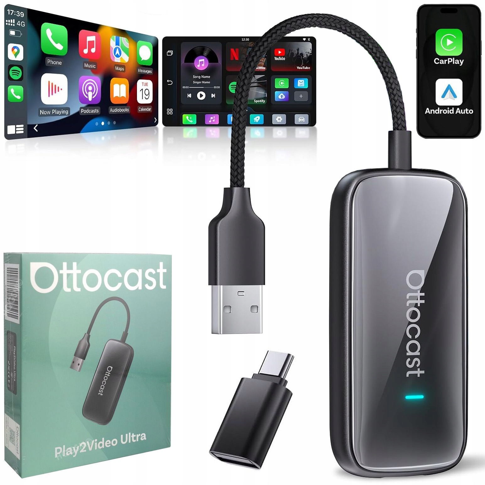 Bezdrátový adaptér Ottocast Play2Video Ultra Apple CarPlay Android Auto