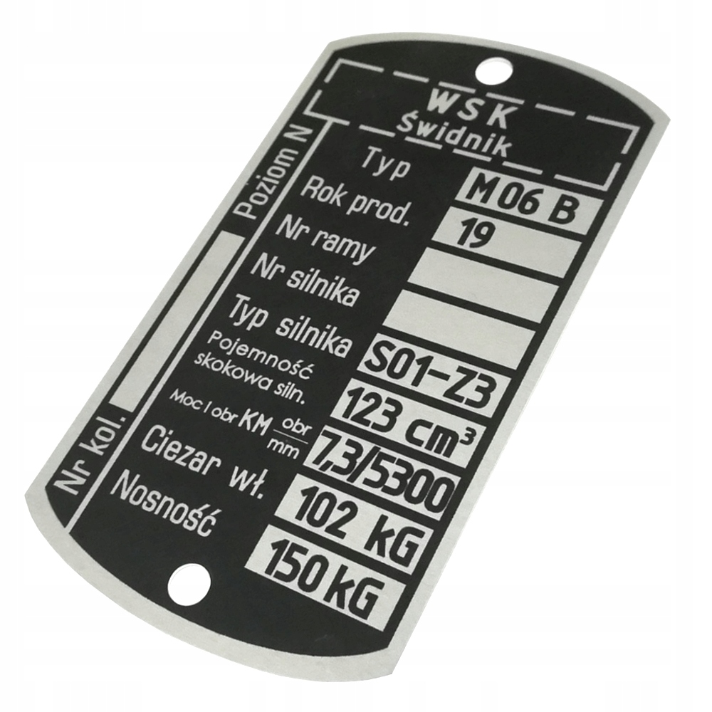 

Tabliczka Znamionowa Stary Model Wsk 125 M06 B1