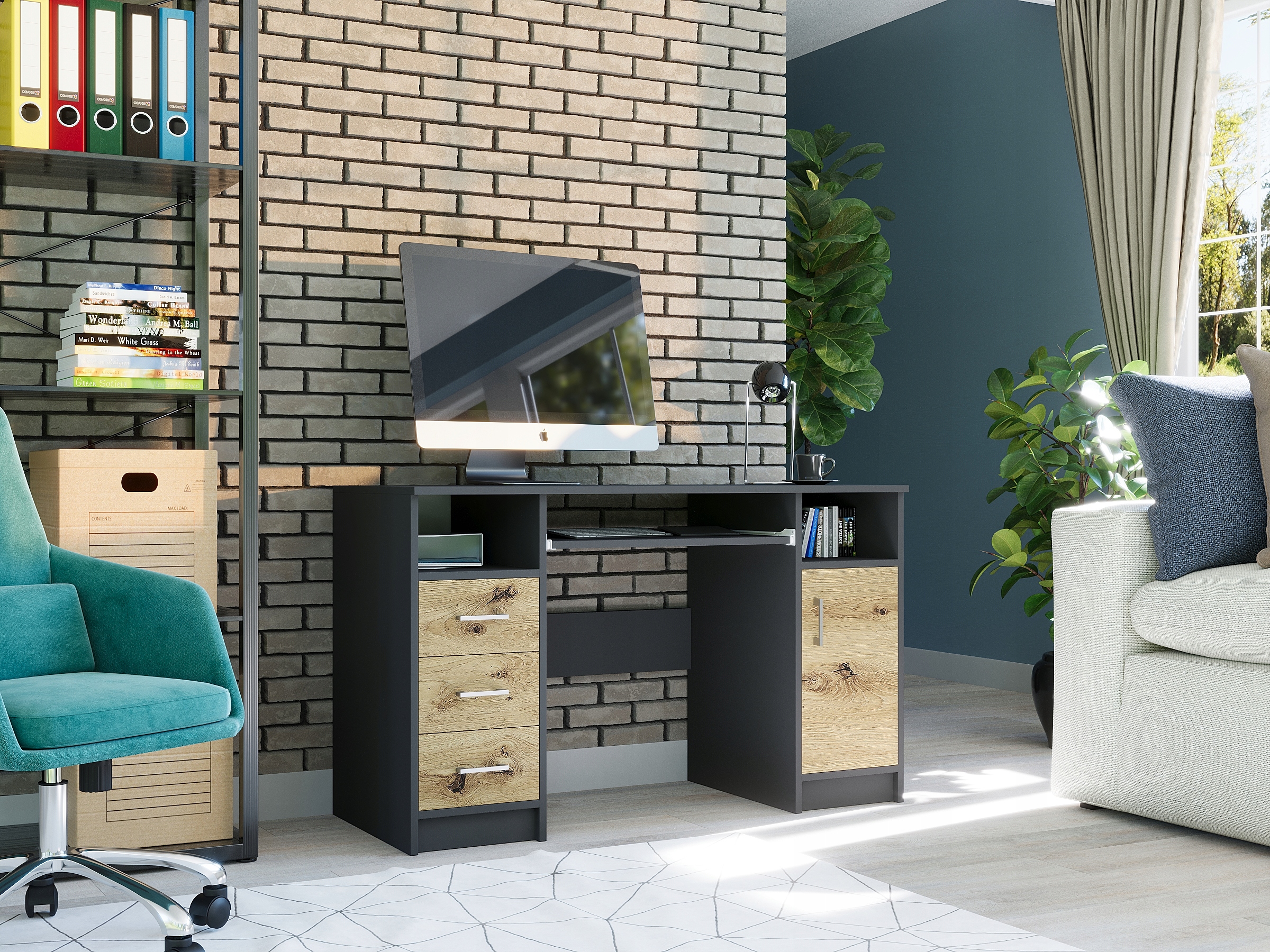 Biurko komputerowe stolik 124cm N-11 ANTRACYT MIX ARTISAN