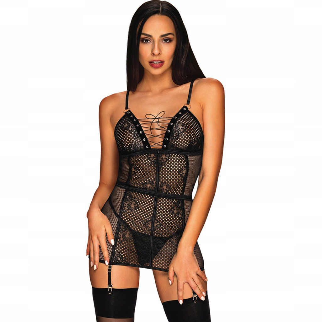 Basitta Černé Tričko s páskem na punčochy a Tanga S/m