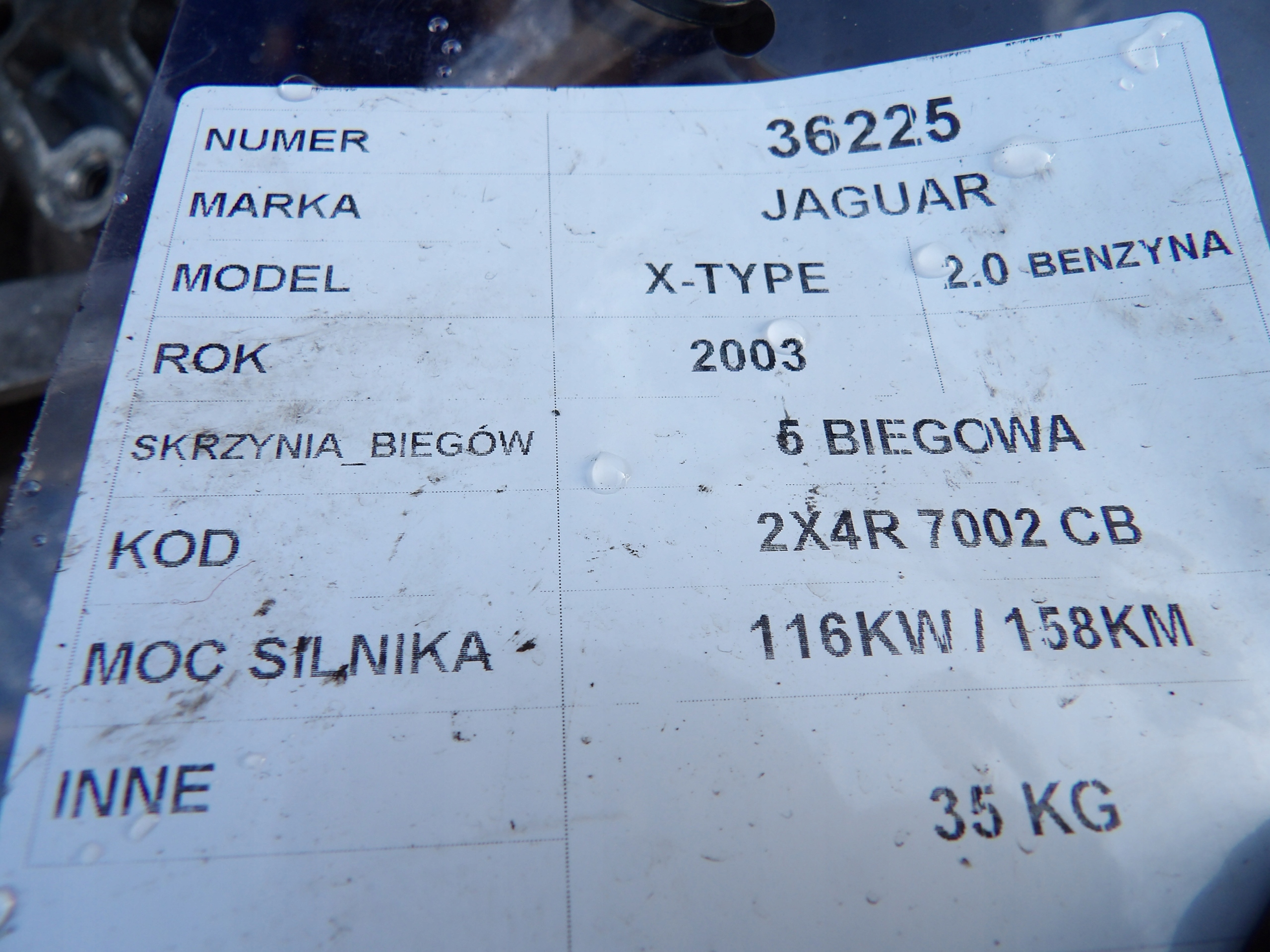 Jaguar X-type 2,0B 116KW 158KM getriebe 2X4R7002CB
