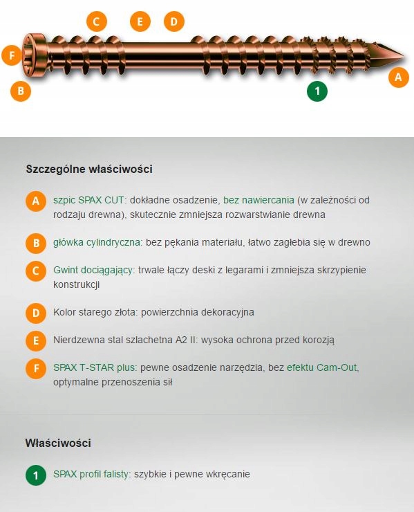 Terasový Šroub A2 (200) Tx 5.0*50 MM Spax-d Staré Zlato