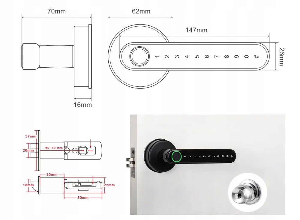 INTELIGENTNA KLAMKA ZAMEK Z KLAWIATURĄ NA ODCISK BEZPIECZEŃSTWO BT TUYA Rodzaj zamek