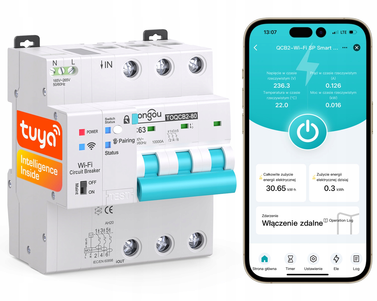 3-fázová nadprúdová poistka 3P C63 WiFi relé Tuya na meranie prúdu
