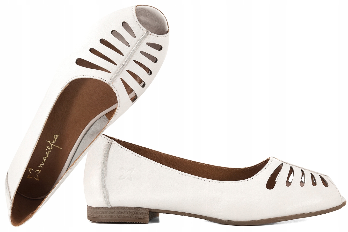Maciejka P7541-11 Ažurové Balerínky Polobotky Kožené Balerínky bílé 40