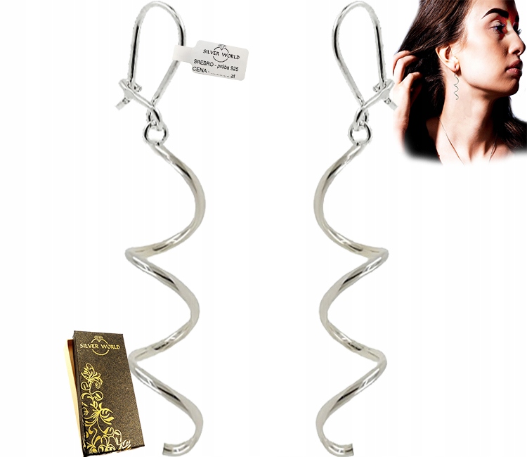 

Modne Kolczyki Srebrne Wiszące Długie 925 Spiralki