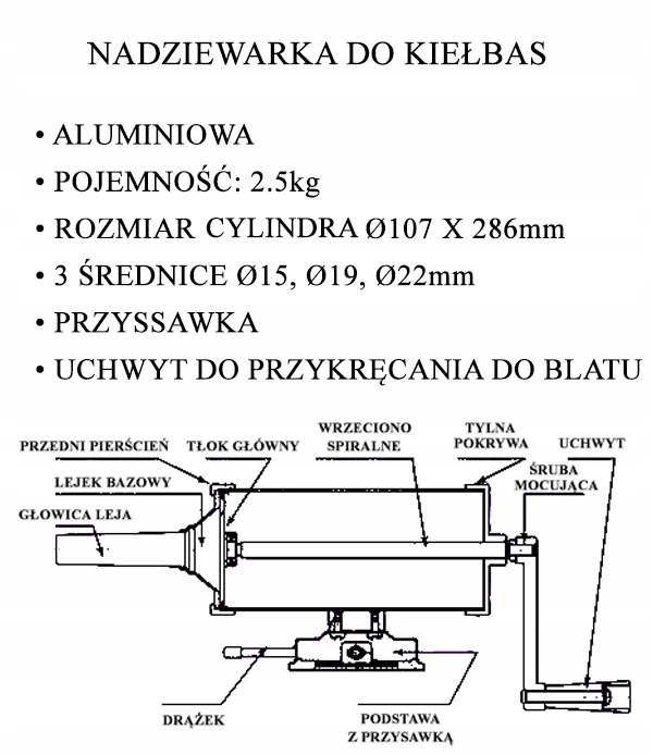 NADZIEWARKA 2,5KG MASZYNKA 3x LEJK SZPRYCA KIEŁBAS Marka Zilner