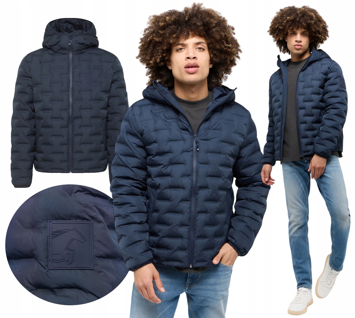 Zimní Bunda pánská Mustang modrá s kapucí s prošíváním Westchase vel. XXL